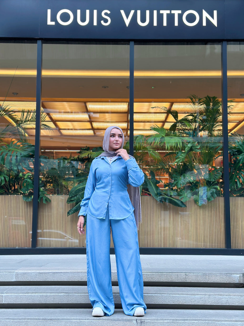 Shiny Denim Set Shirt