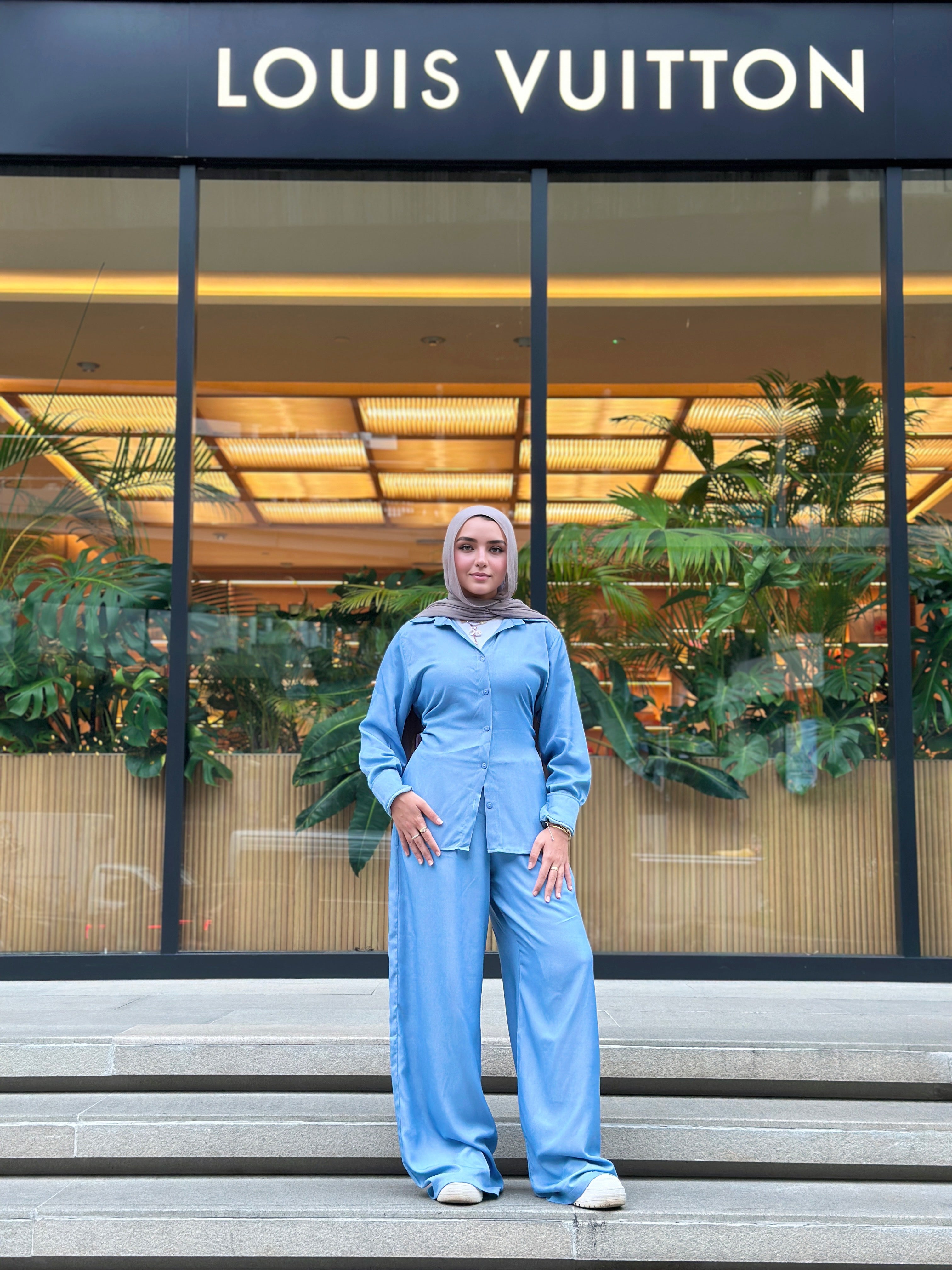 Shiny Denim Set Pants