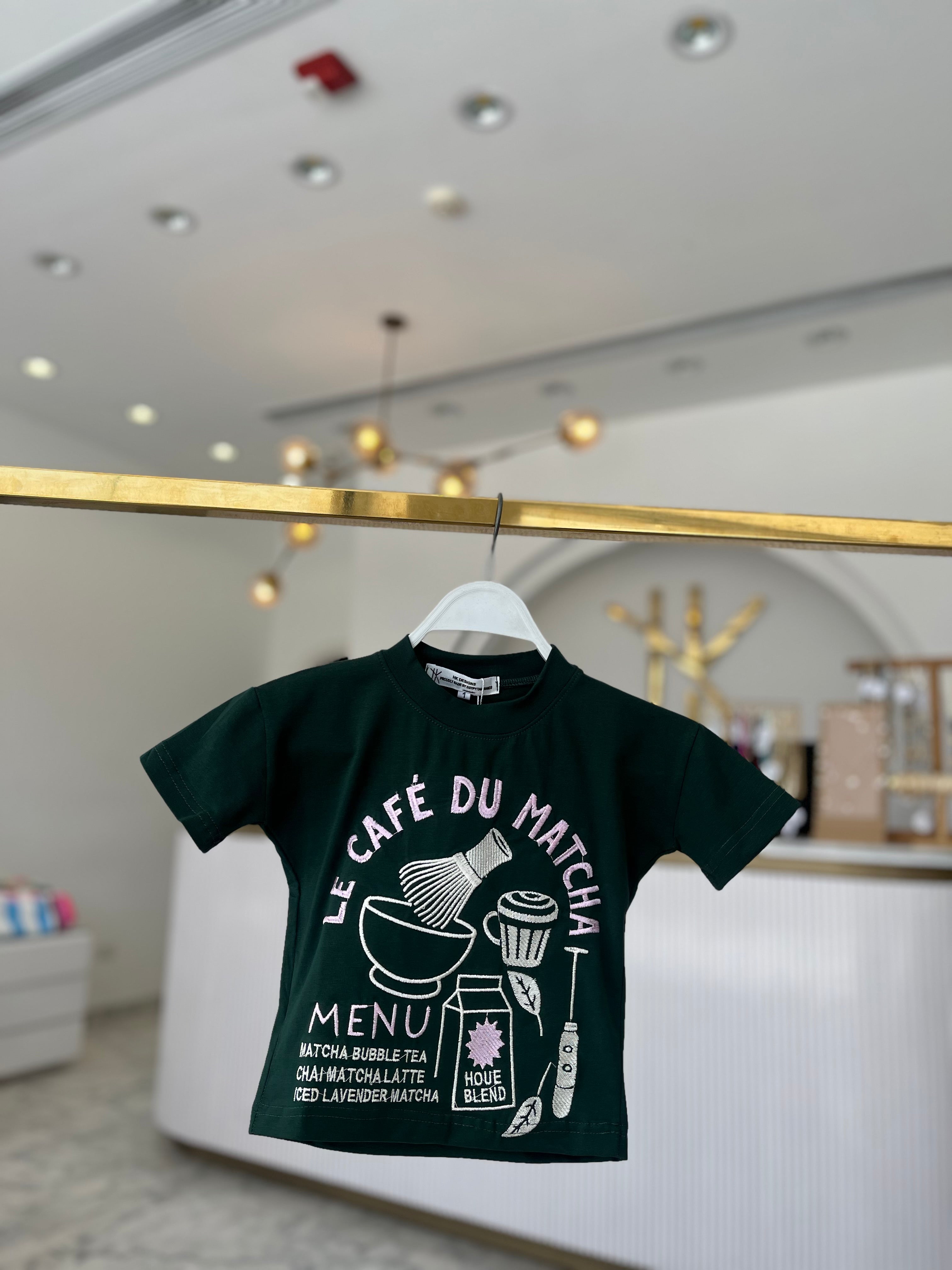 Le Cafe du Matcha Embroidered kids T-Shirt