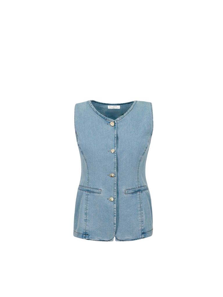 Full Glam Denim Vest Light Blue