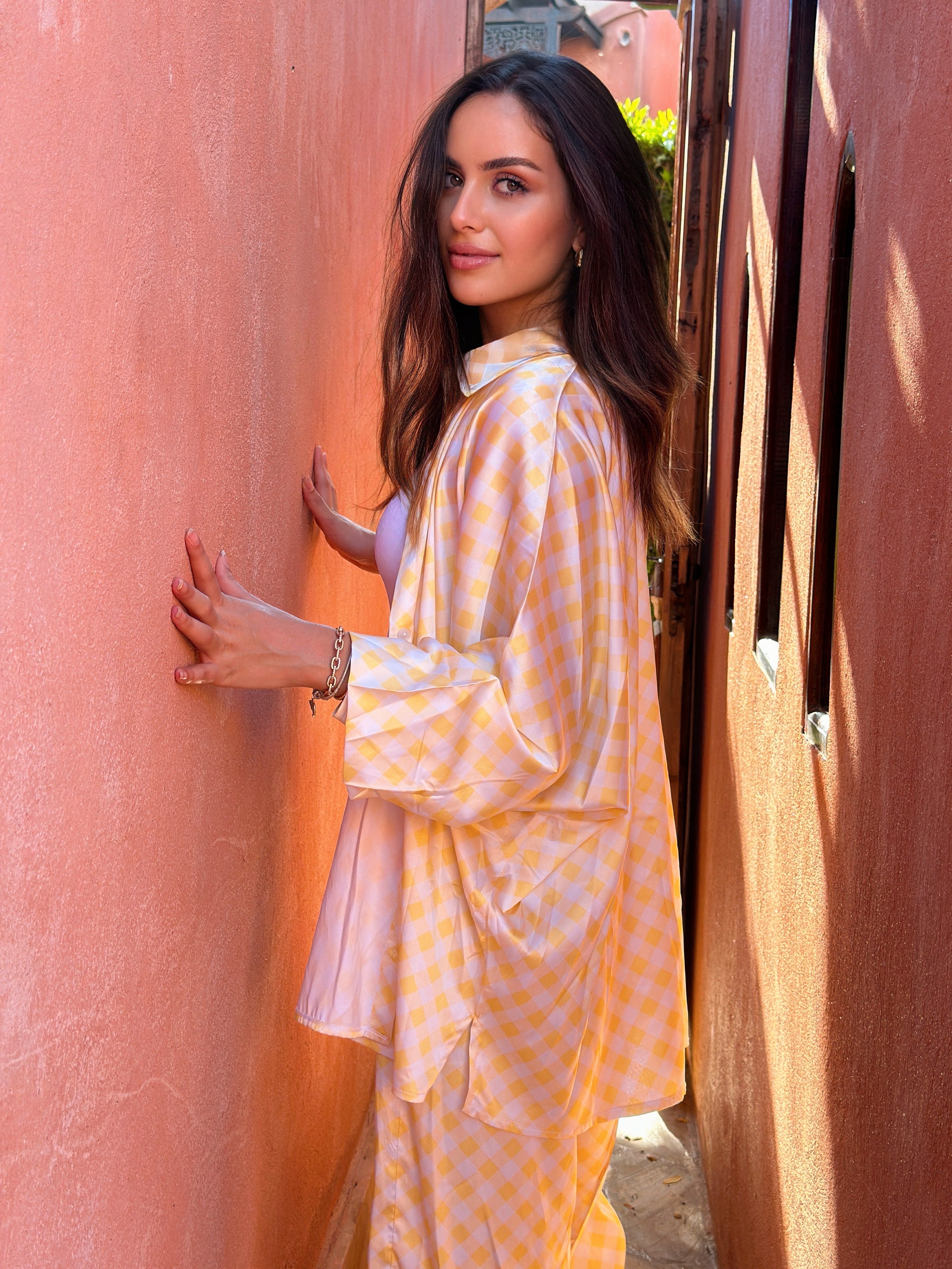 Silky Love Gingham Set Shirt Sunshine