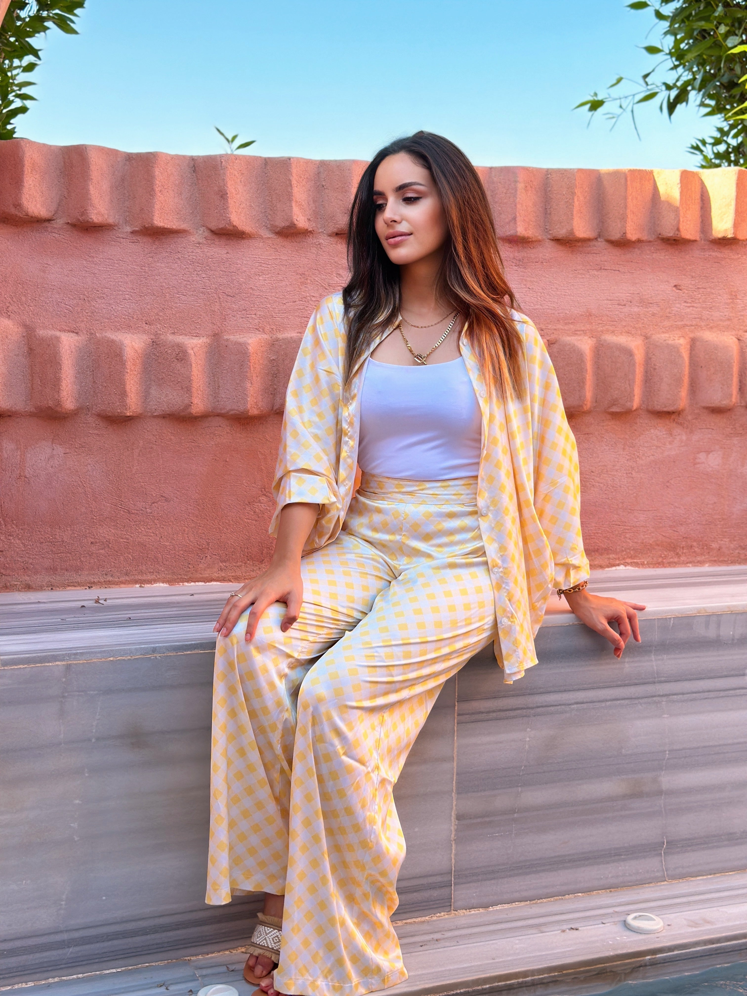 Silky Love Gingham Set Shirt Sunshine