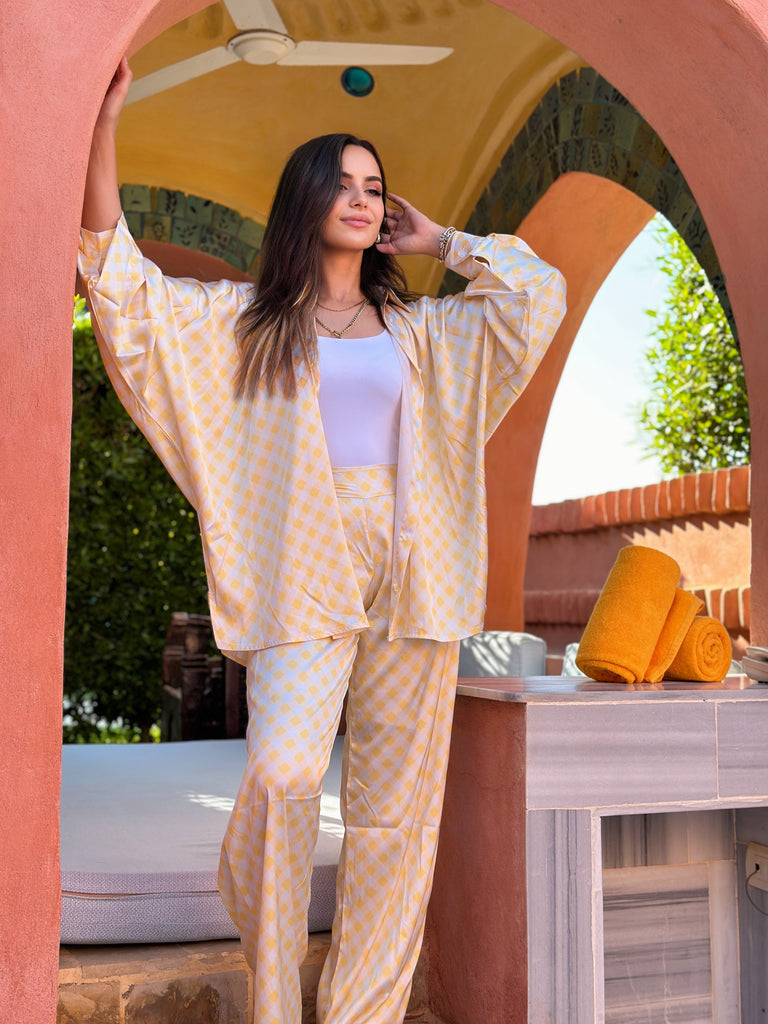 Silky Love Gingham Set Pants Sunshine