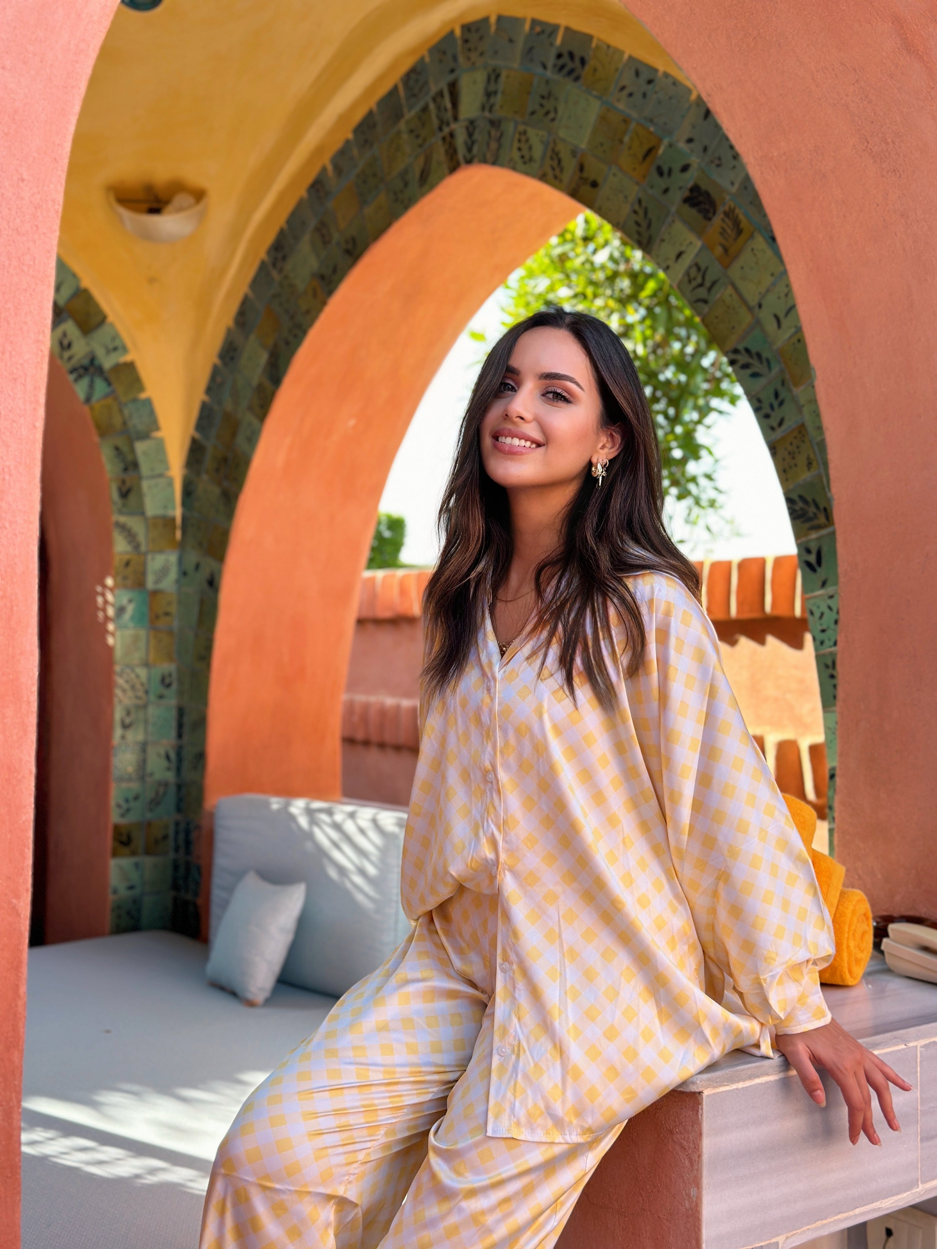 Silky Love Gingham Set Shirt Sunshine