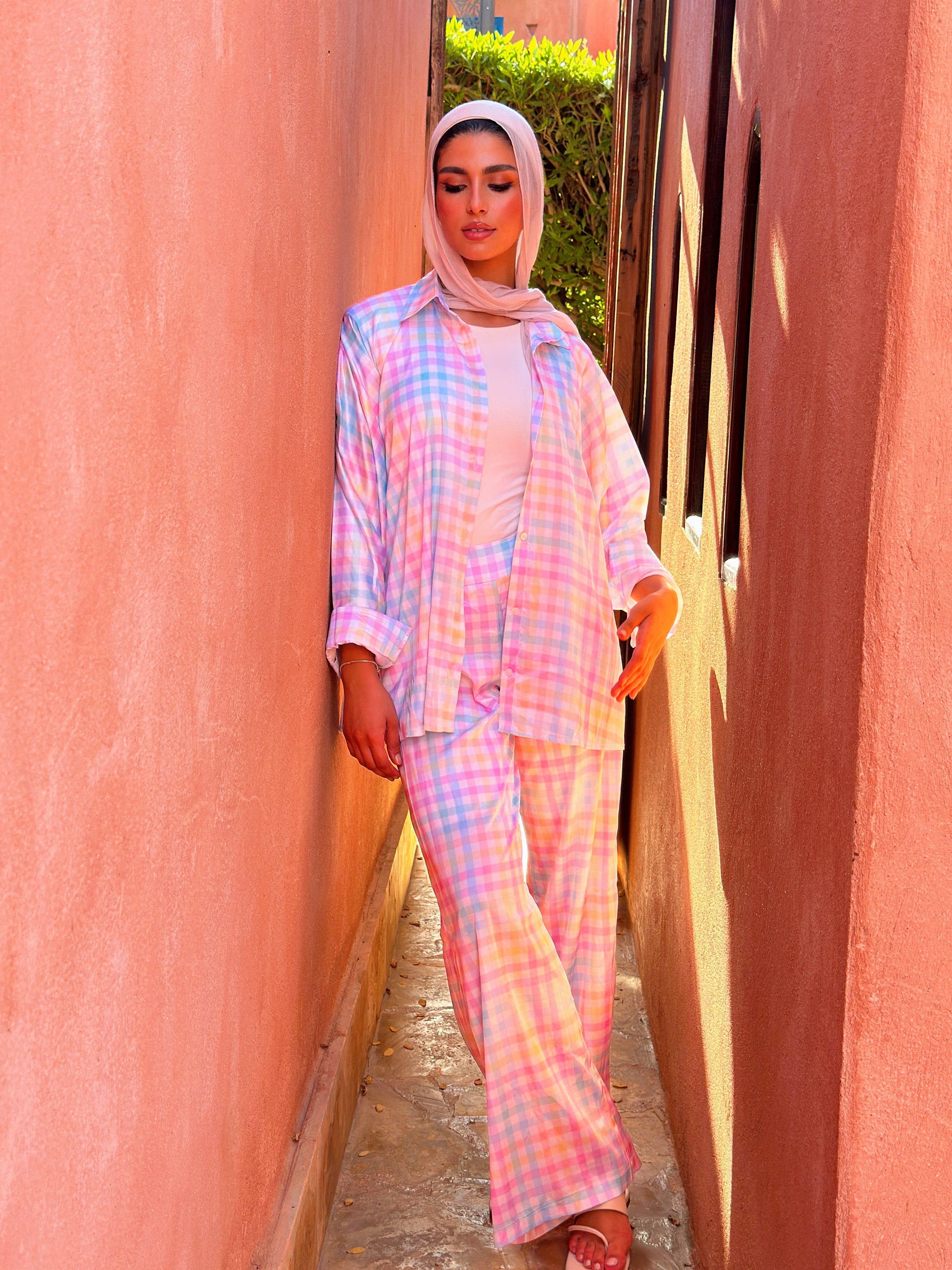 Silky Love Gingham Set Shirt Pastels