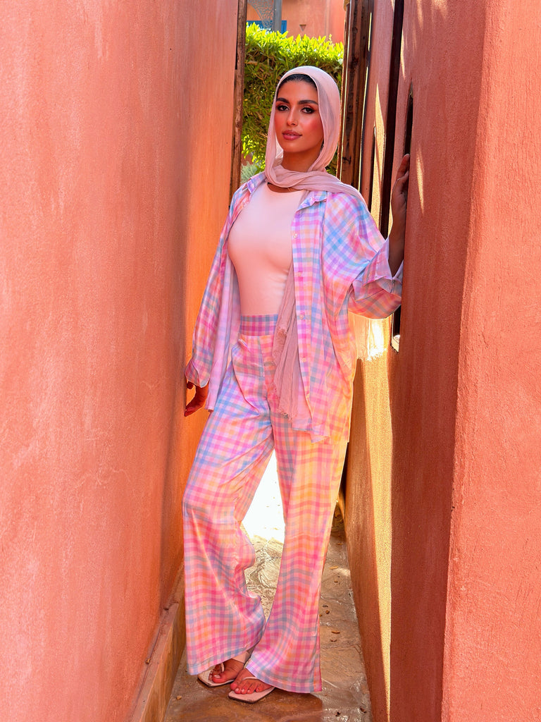 Silky Love Gingham Set Shirt Pastels