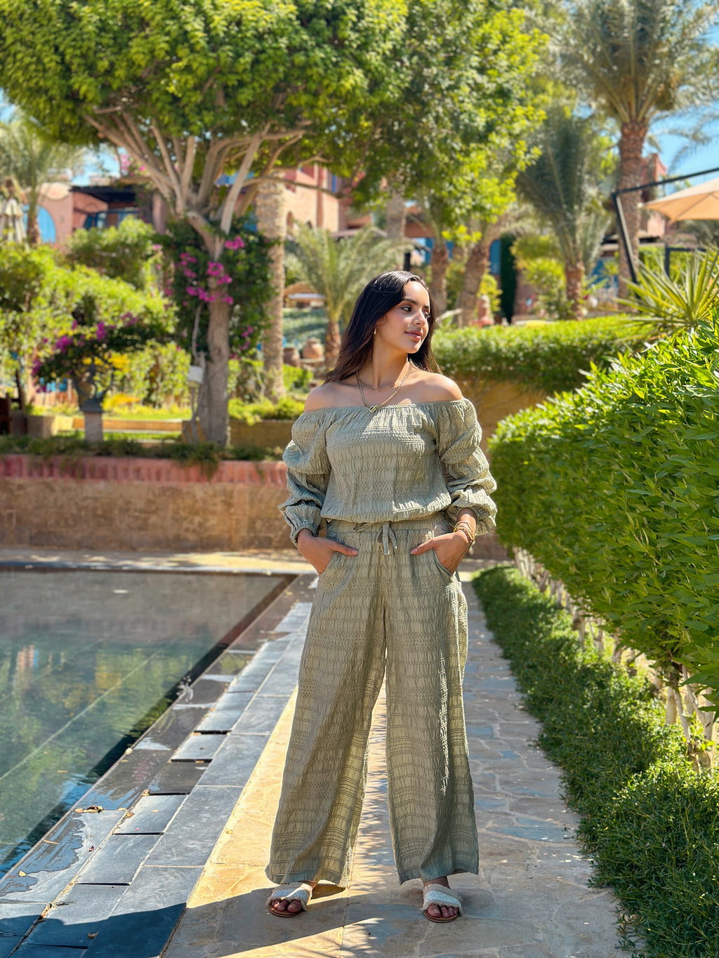 A Bit Raffia Set Pants Caramel