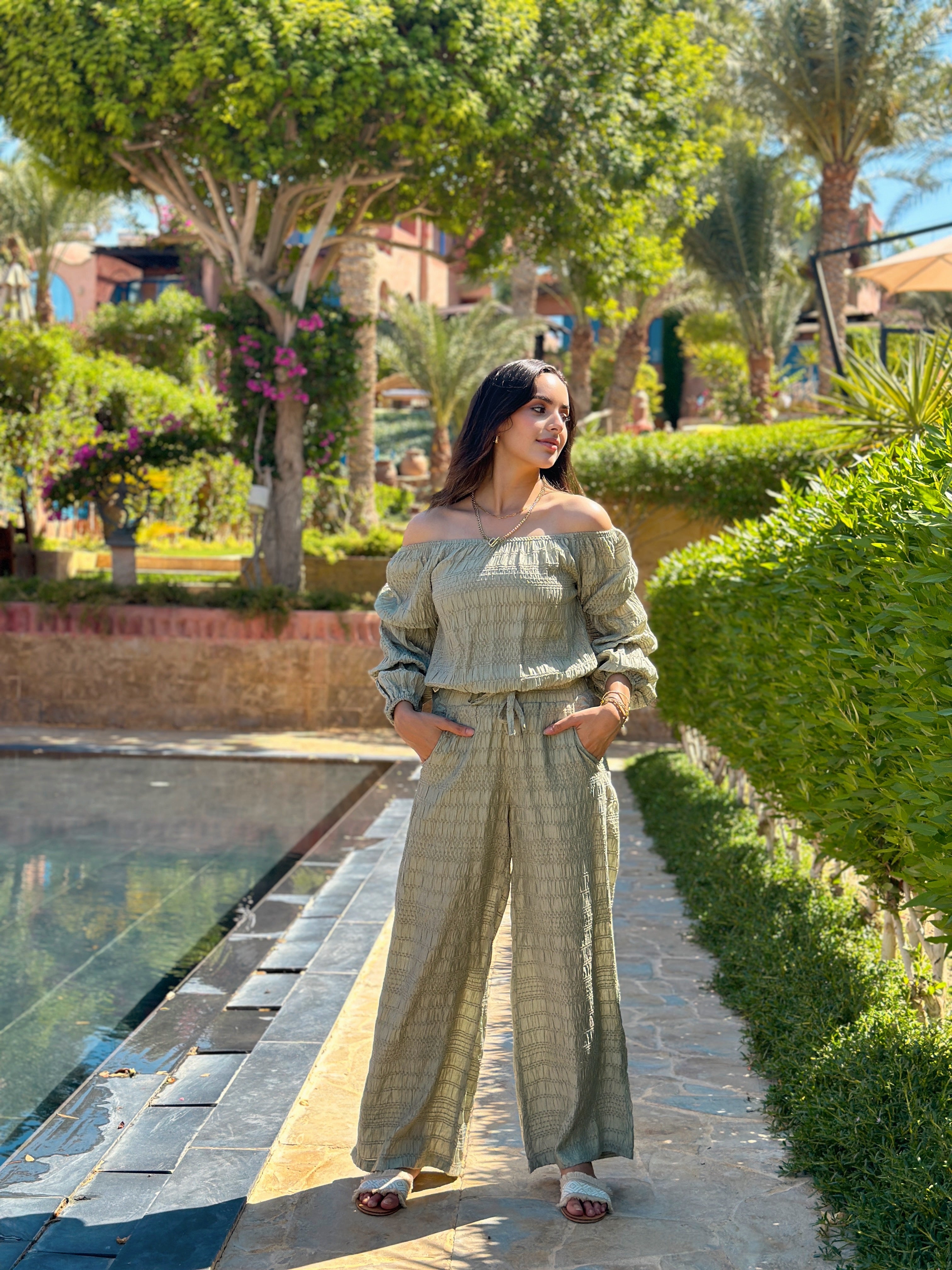 A Bit Raffia Set Pants Caramel