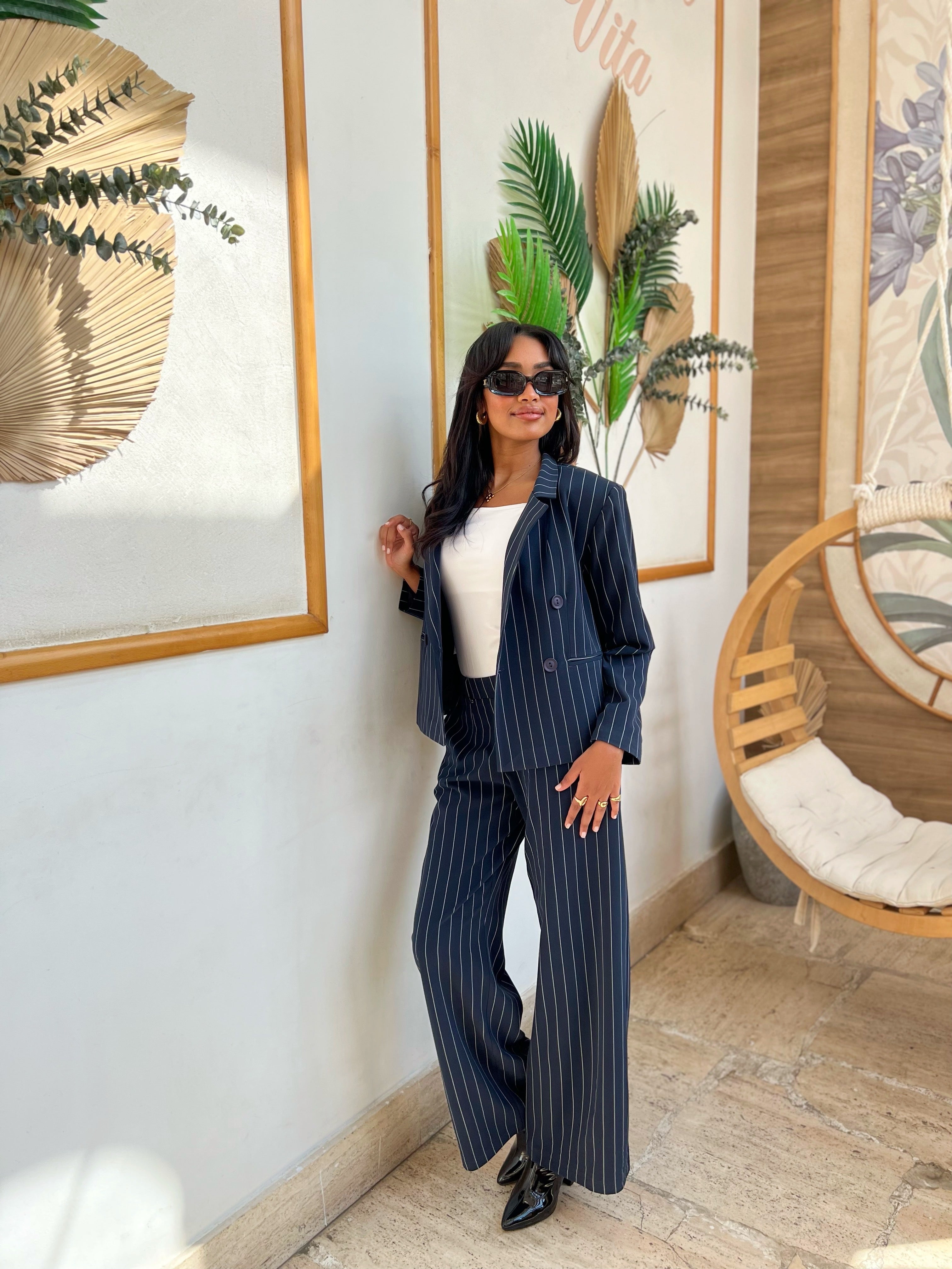 Strippy Suit Pants Navy