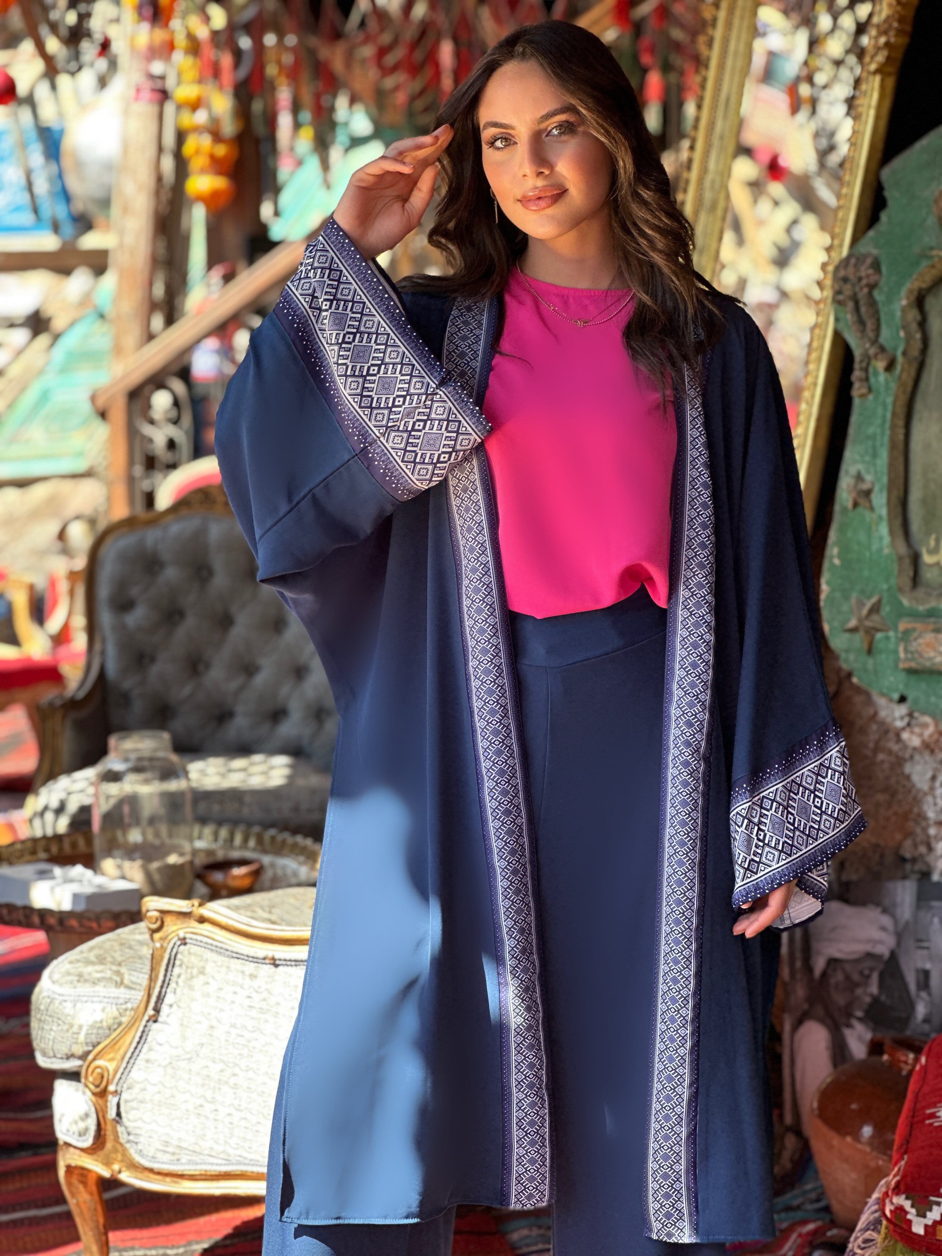 New Arabian Trim Kimono Navy Sahara