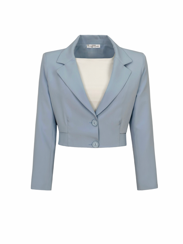 Belted Cropped Blazer Baby Blue