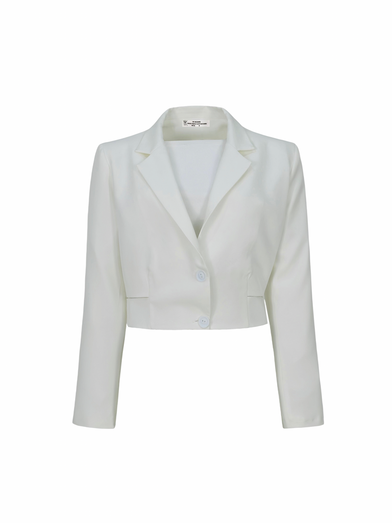 Belted Cropped Blazer Cream