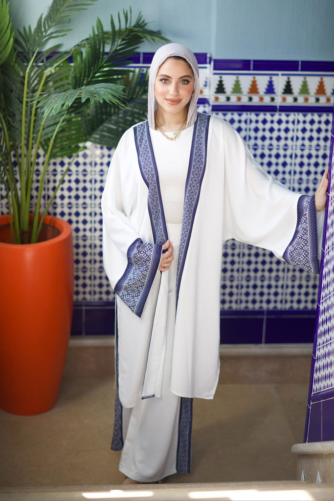 New Arabian Trim Kimono Cream Blues