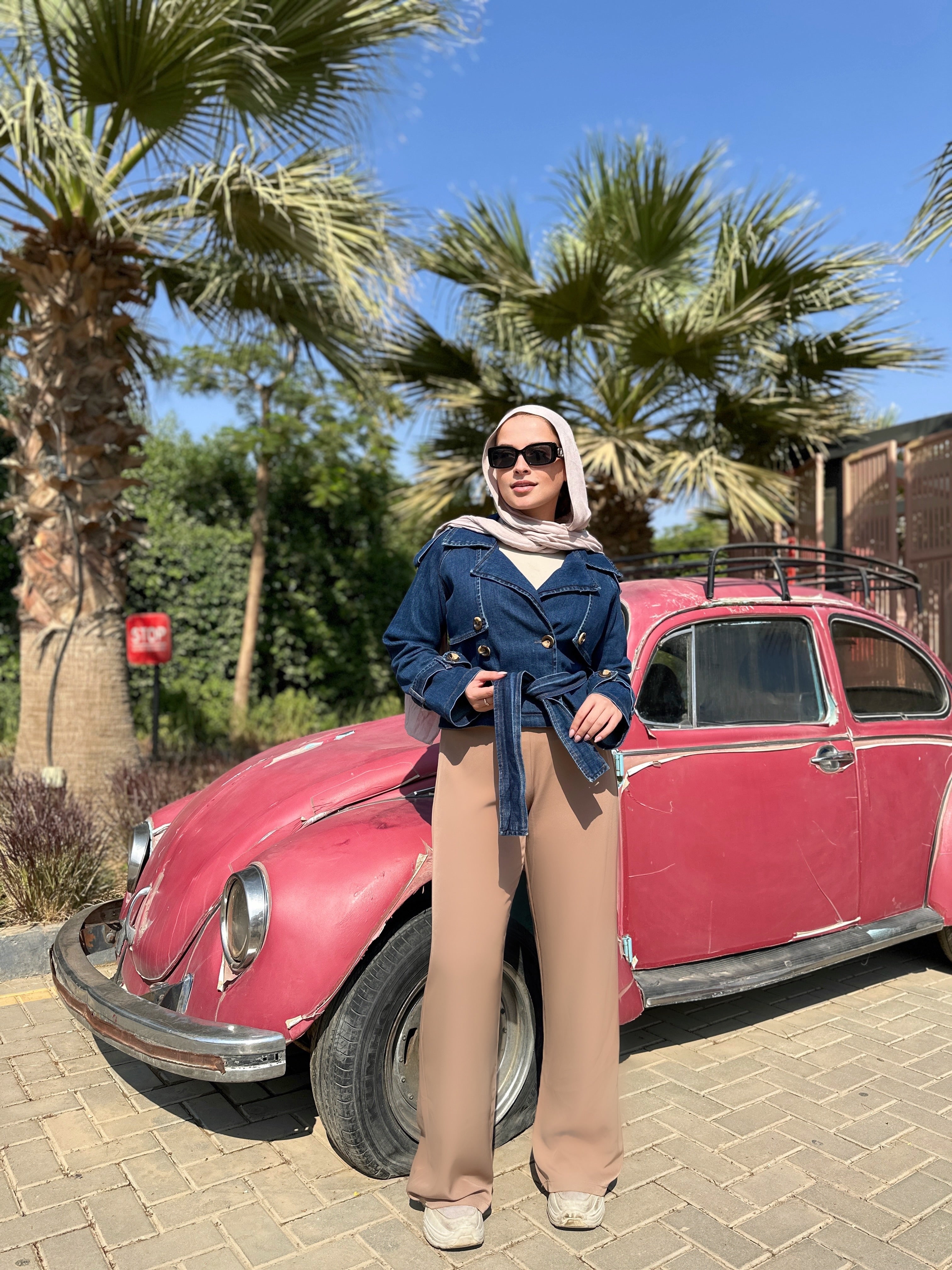Cropped Denim Trench Coat