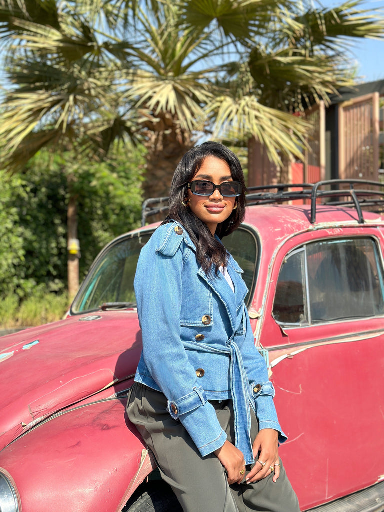 Cropped Denim Trench Coat True Blue