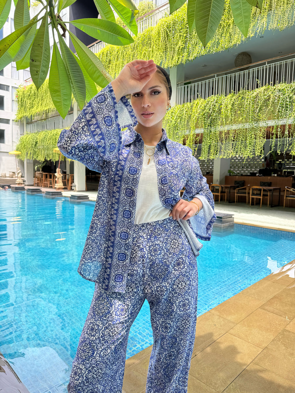 Linen Blue Boho Set Pants
