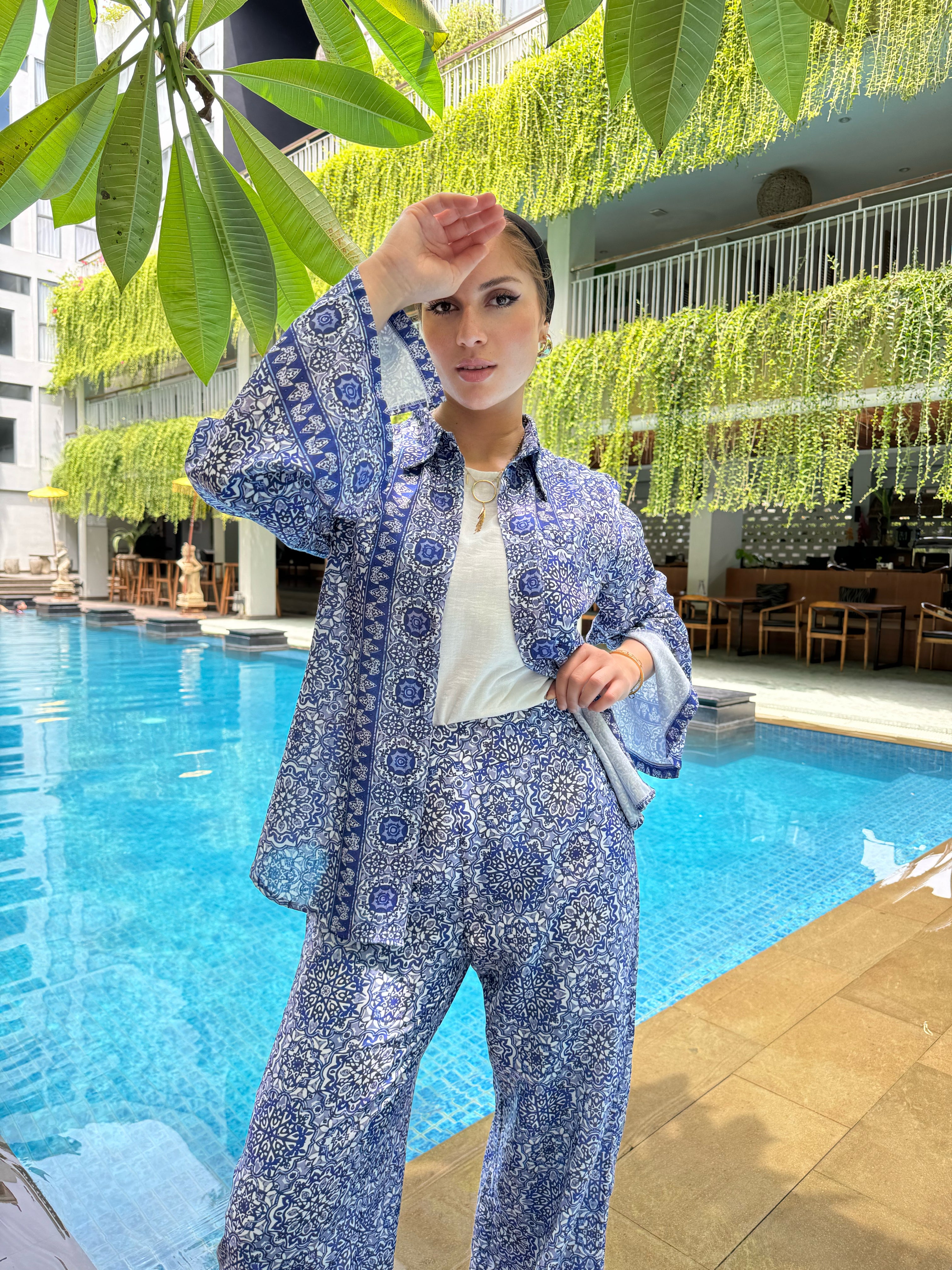 Linen Blue Boho Set Pants