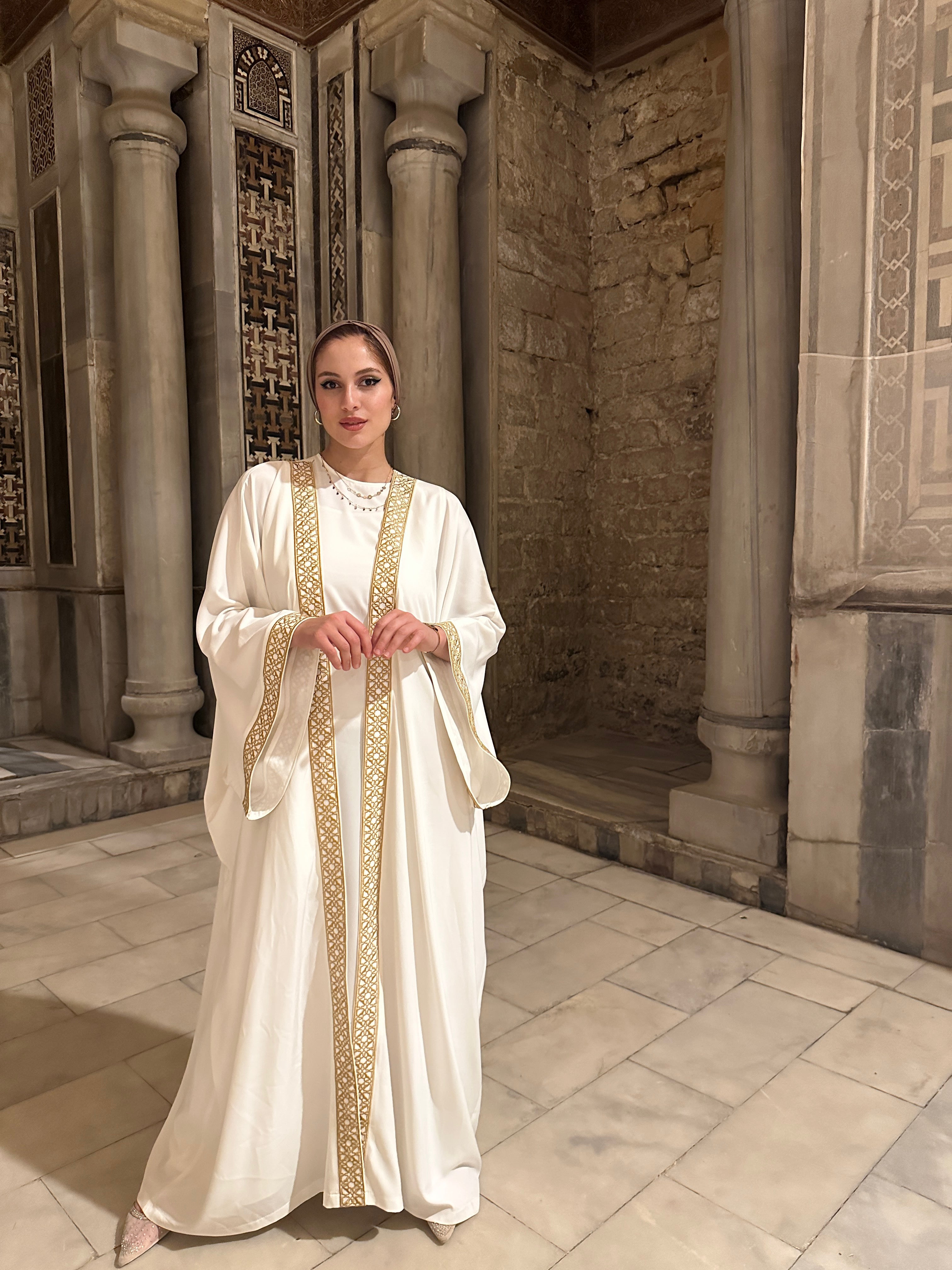 New Embroidered Golden Queens Kaftan Cream