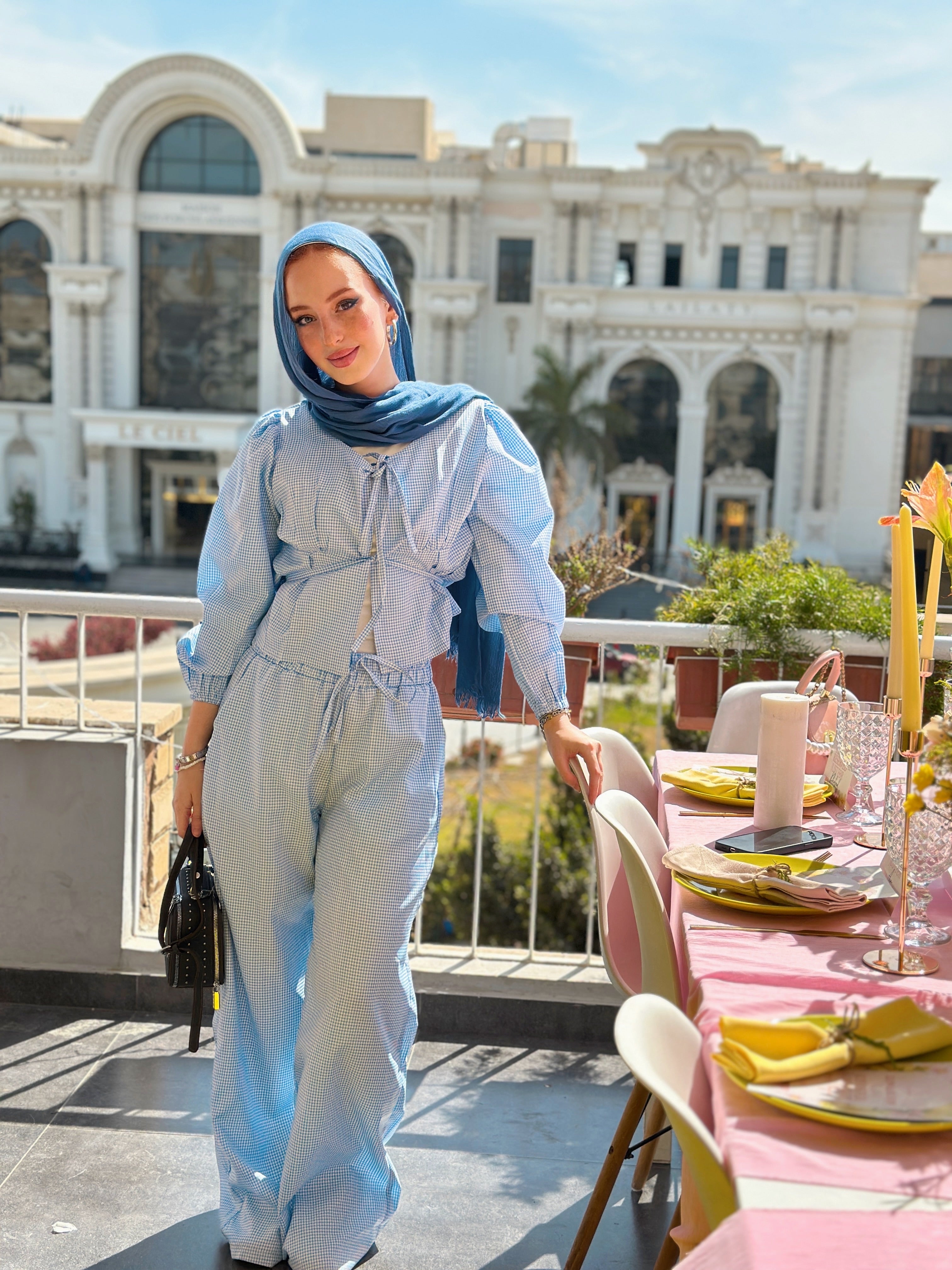 The Gingham Love Set Pants Baby Blue