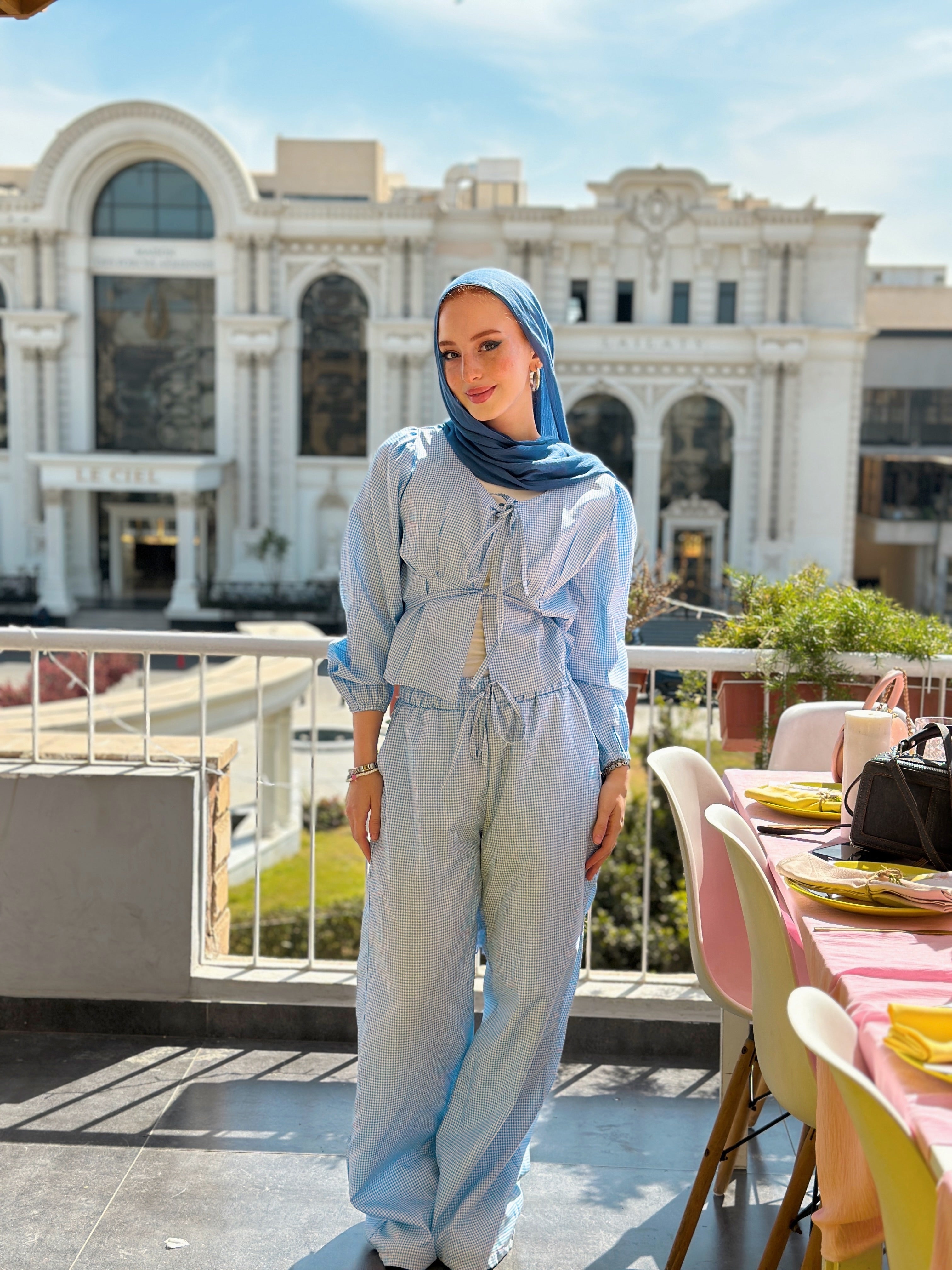 The Gingham Love Set Pants Baby Blue