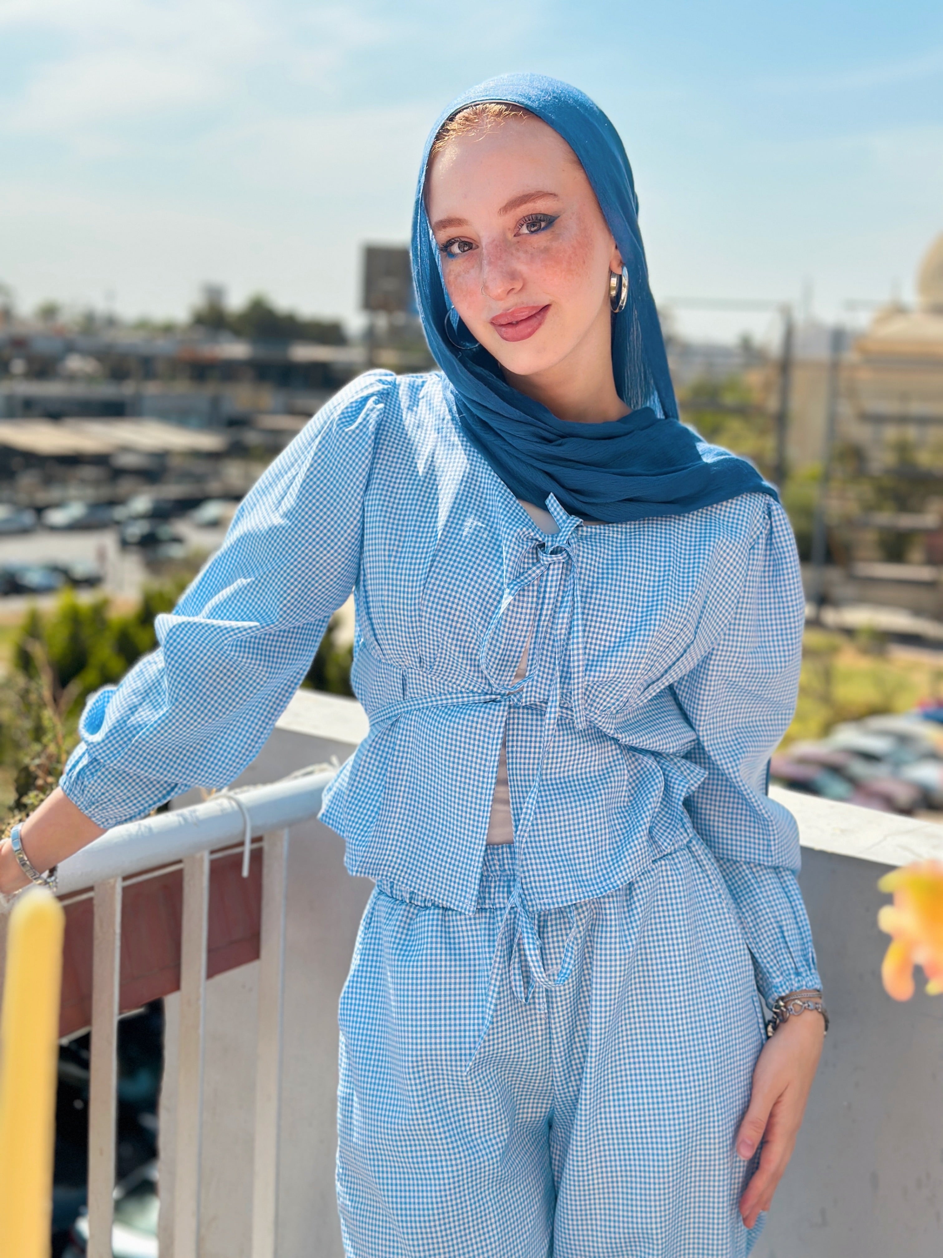 The Gingham Love Set Top Baby Blue