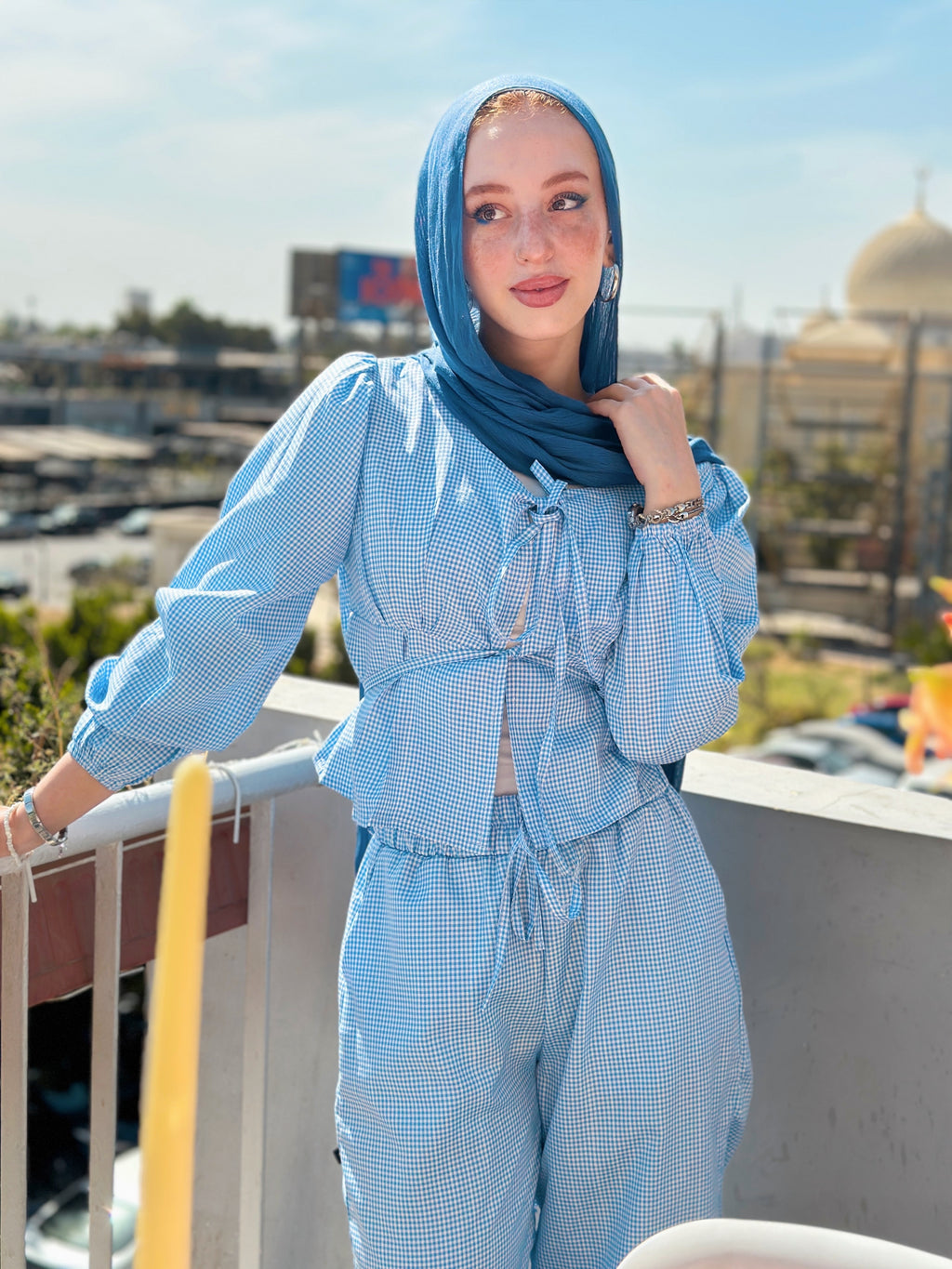 The Gingham Love Set Top Baby Blue