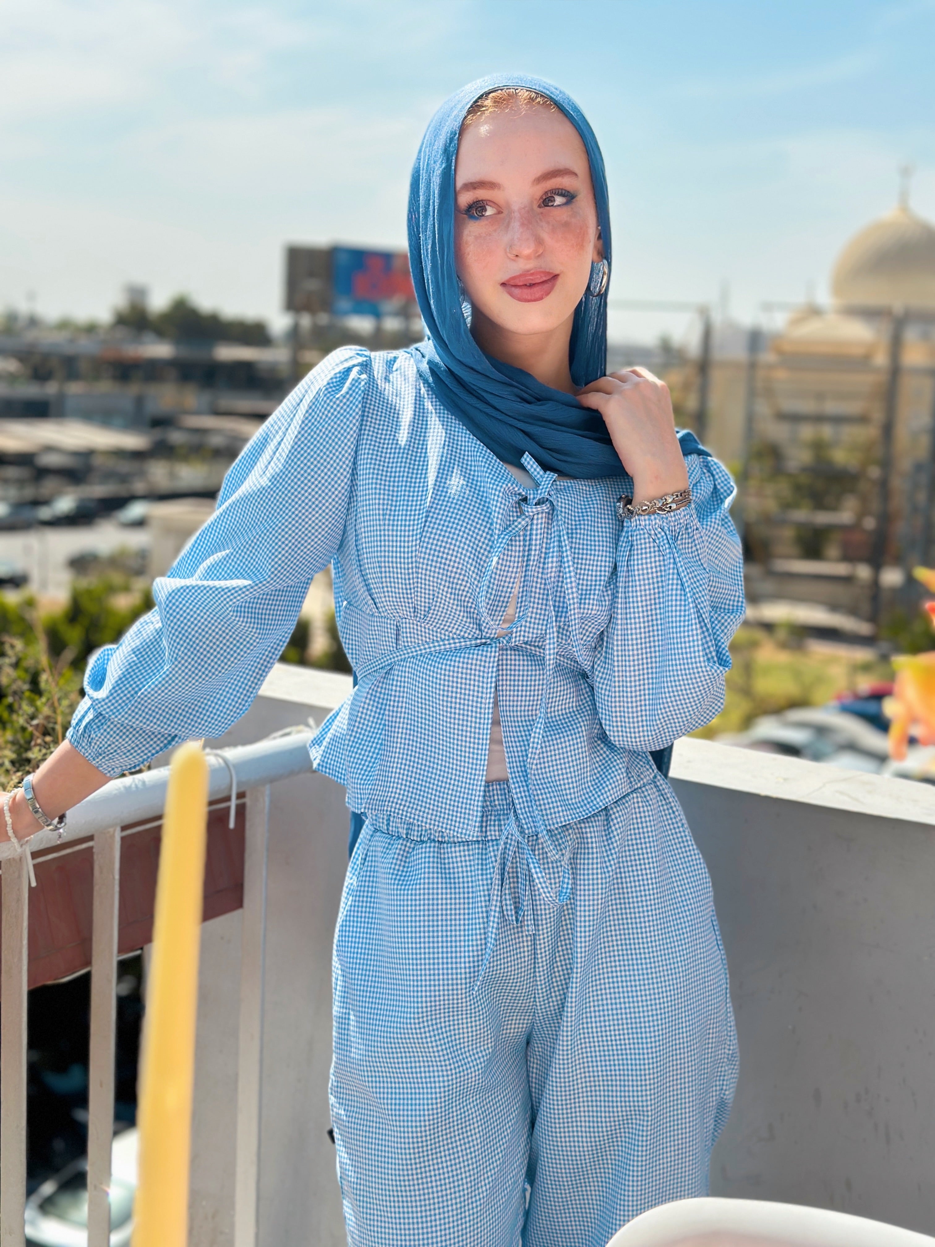 The Gingham Love Set Top Baby Blue