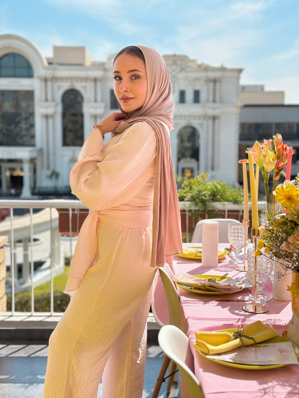 Shimmering Wrap Set Pants Rose