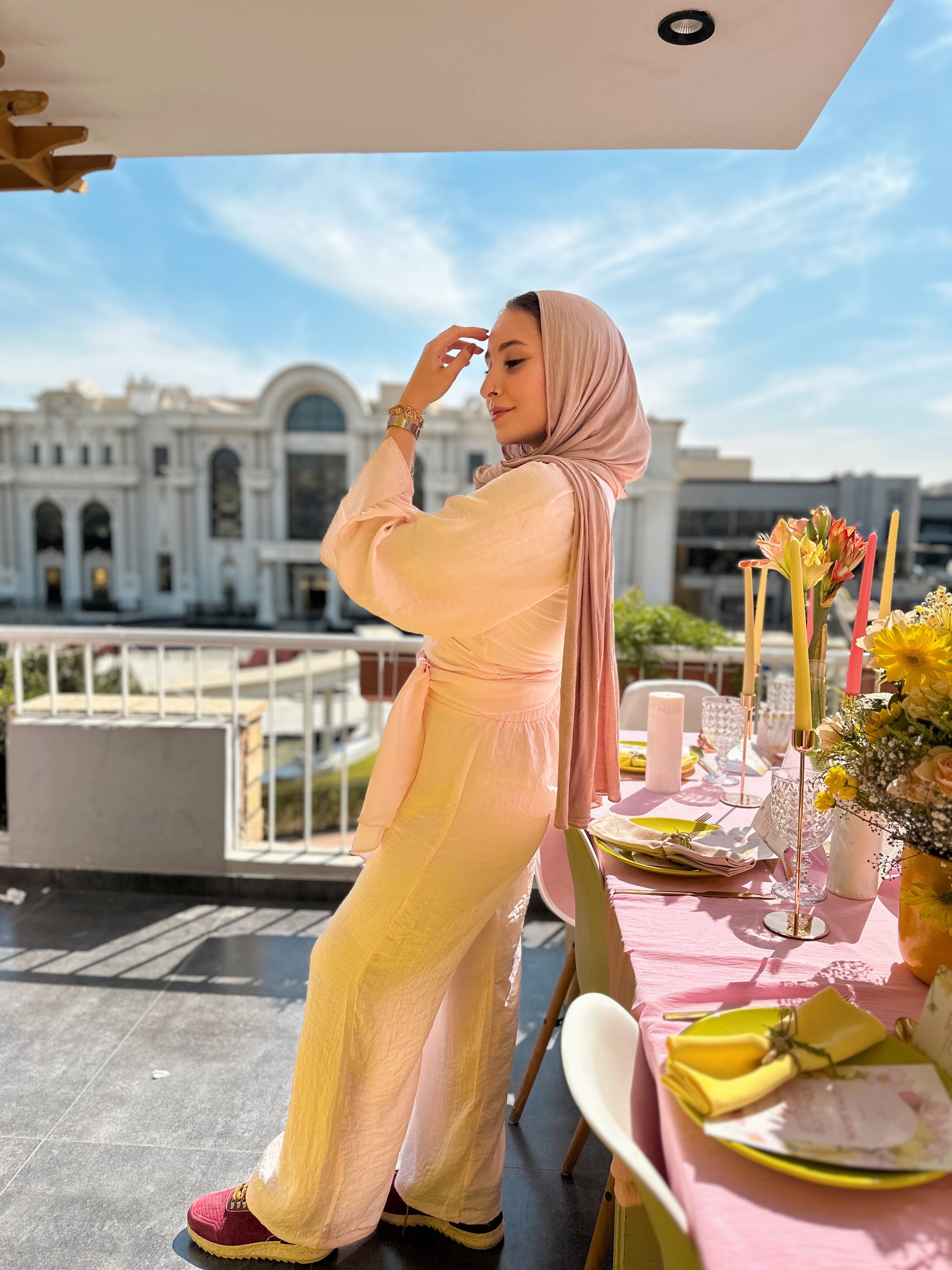 Shimmering Wrap Set Pants Rose