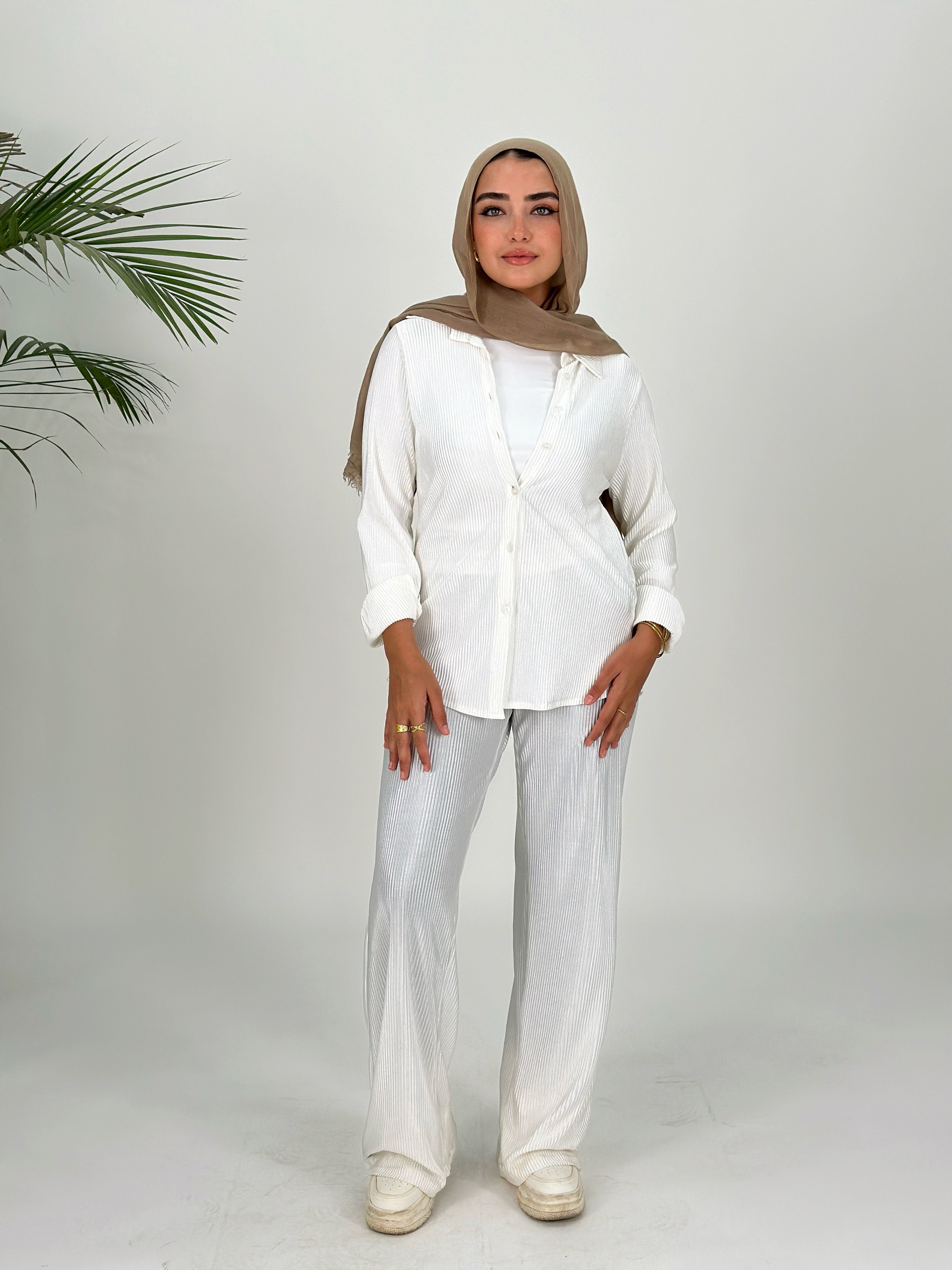 Plisse Set Shirt Cream