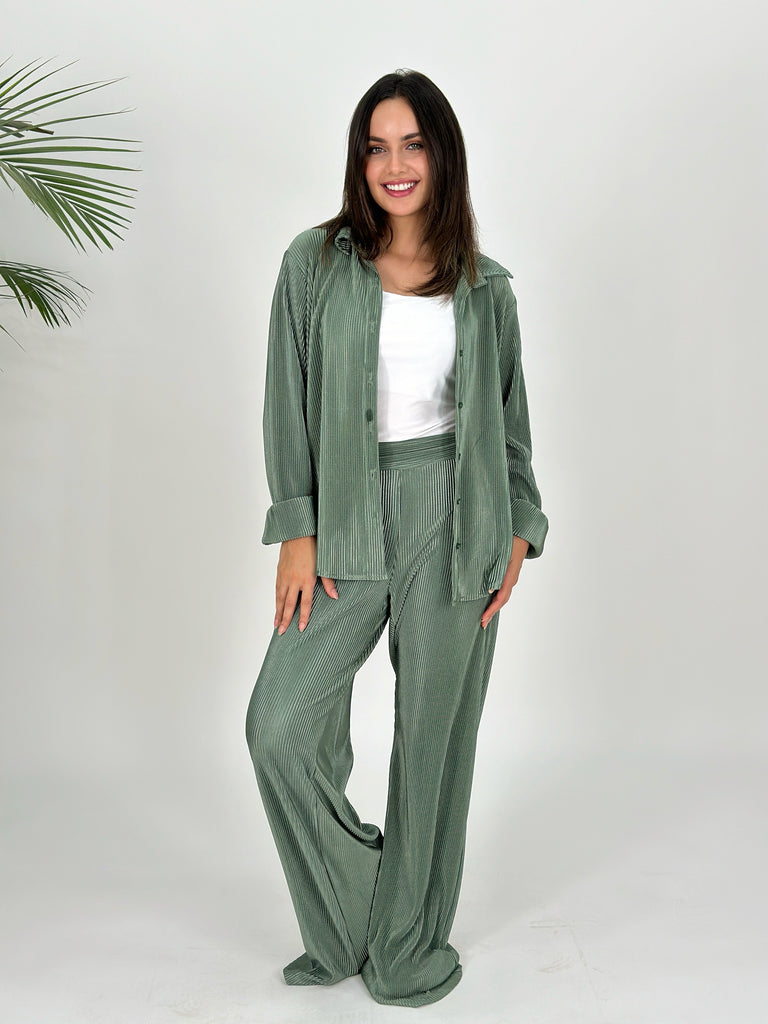 Plisse Set Shirt Dark Pistachio