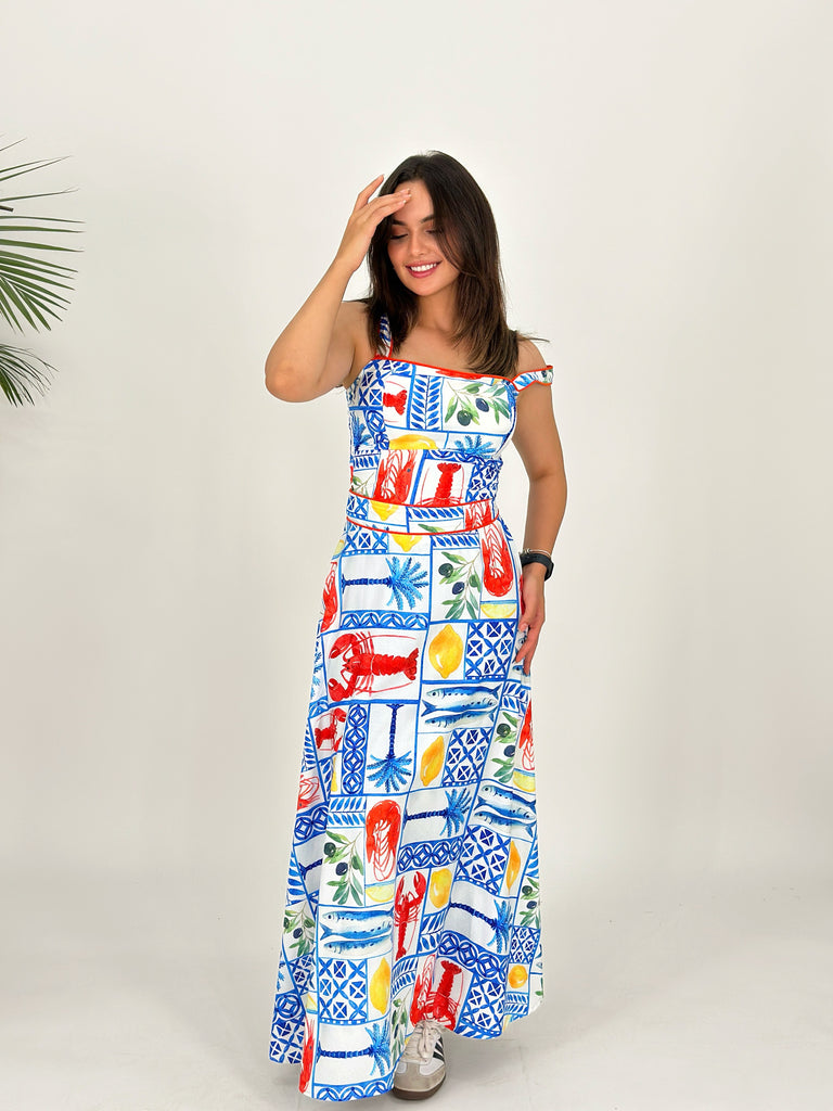 Mediterranean Summer Big Ruff Skirt