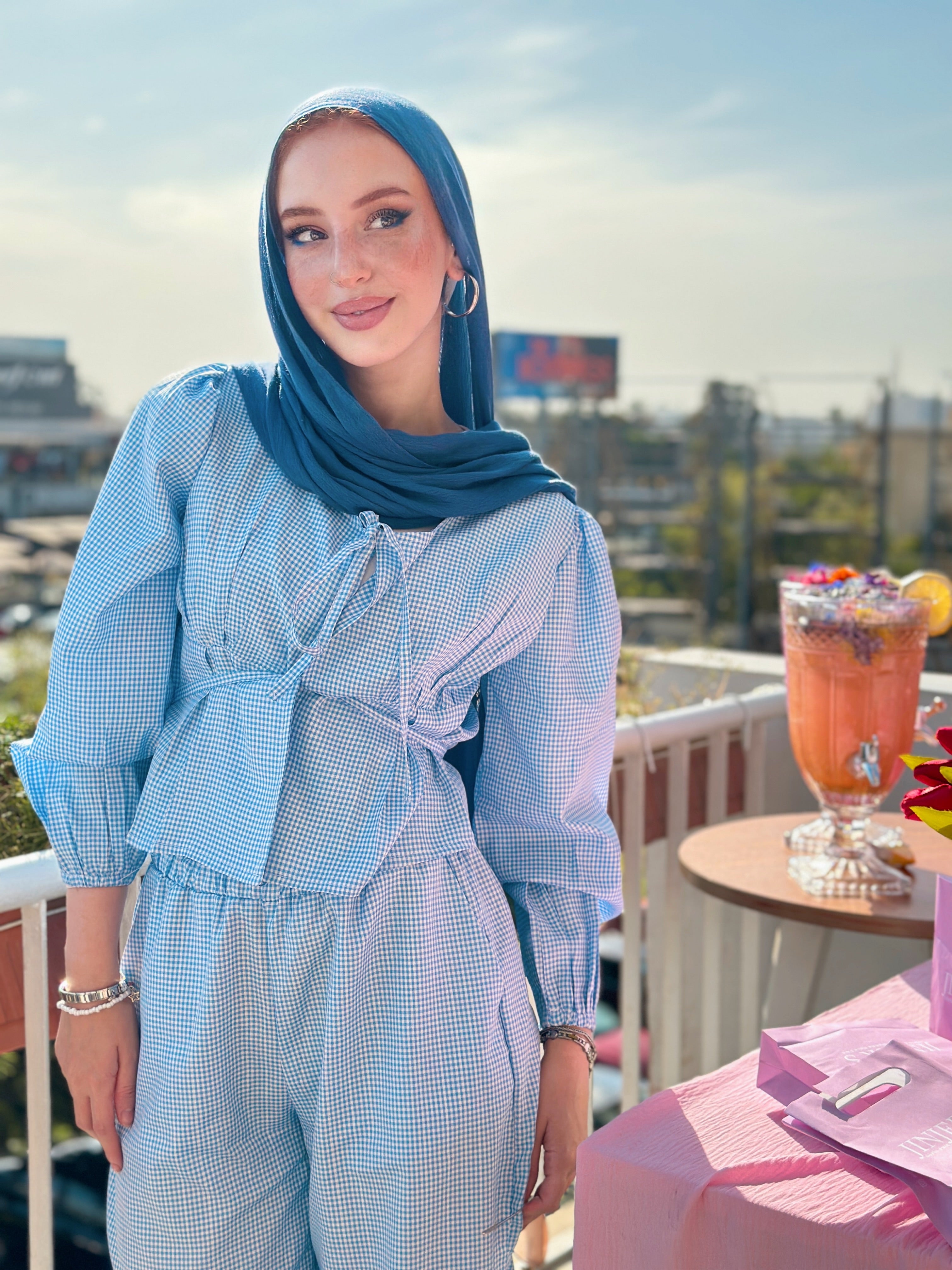 The Gingham Love Set Top Baby Blue