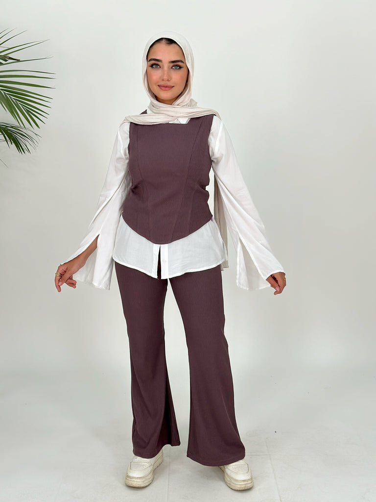 Ribbed Corset Set Top Dust Purple