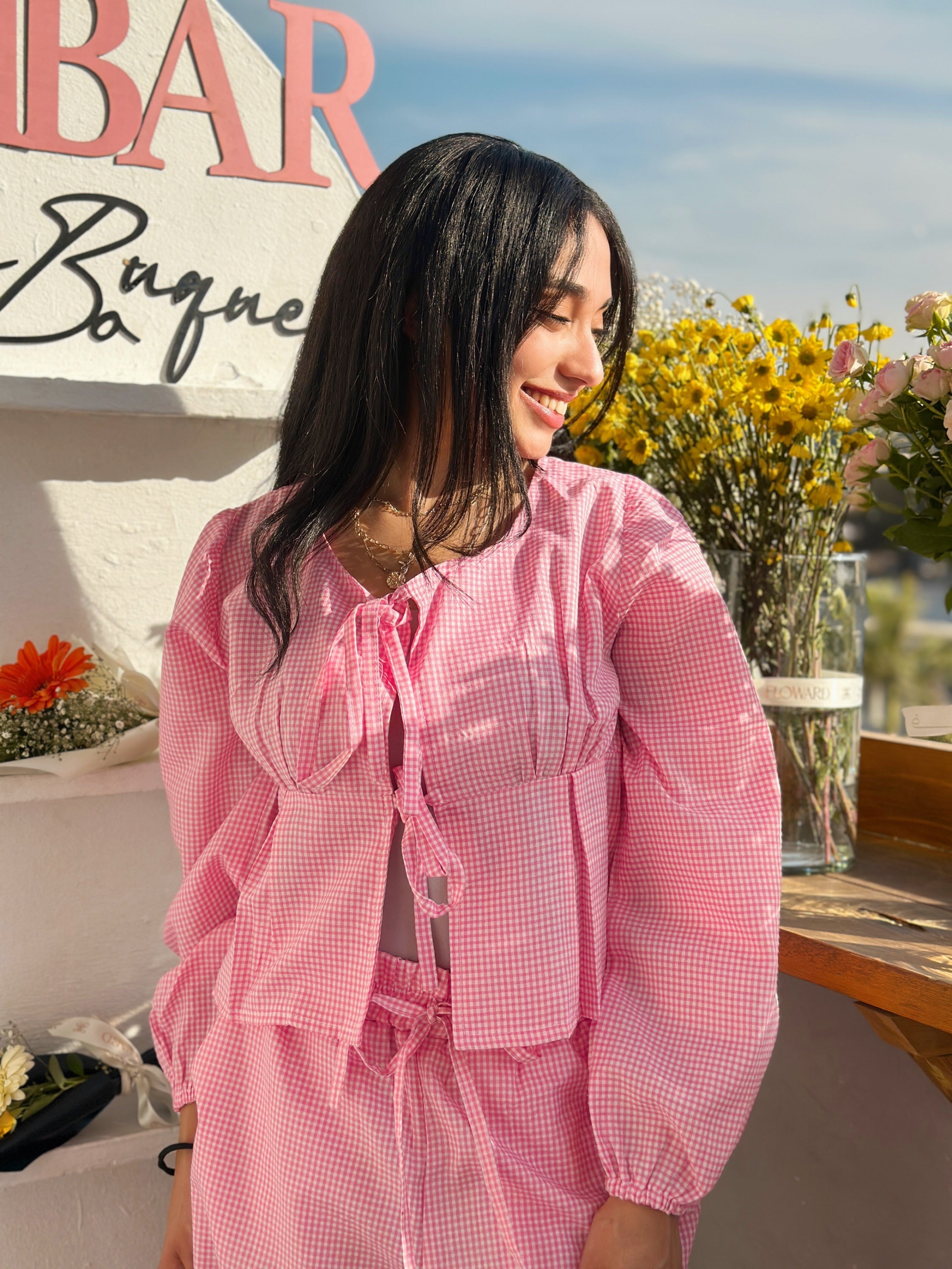 The Gingham Love Set Top Pink