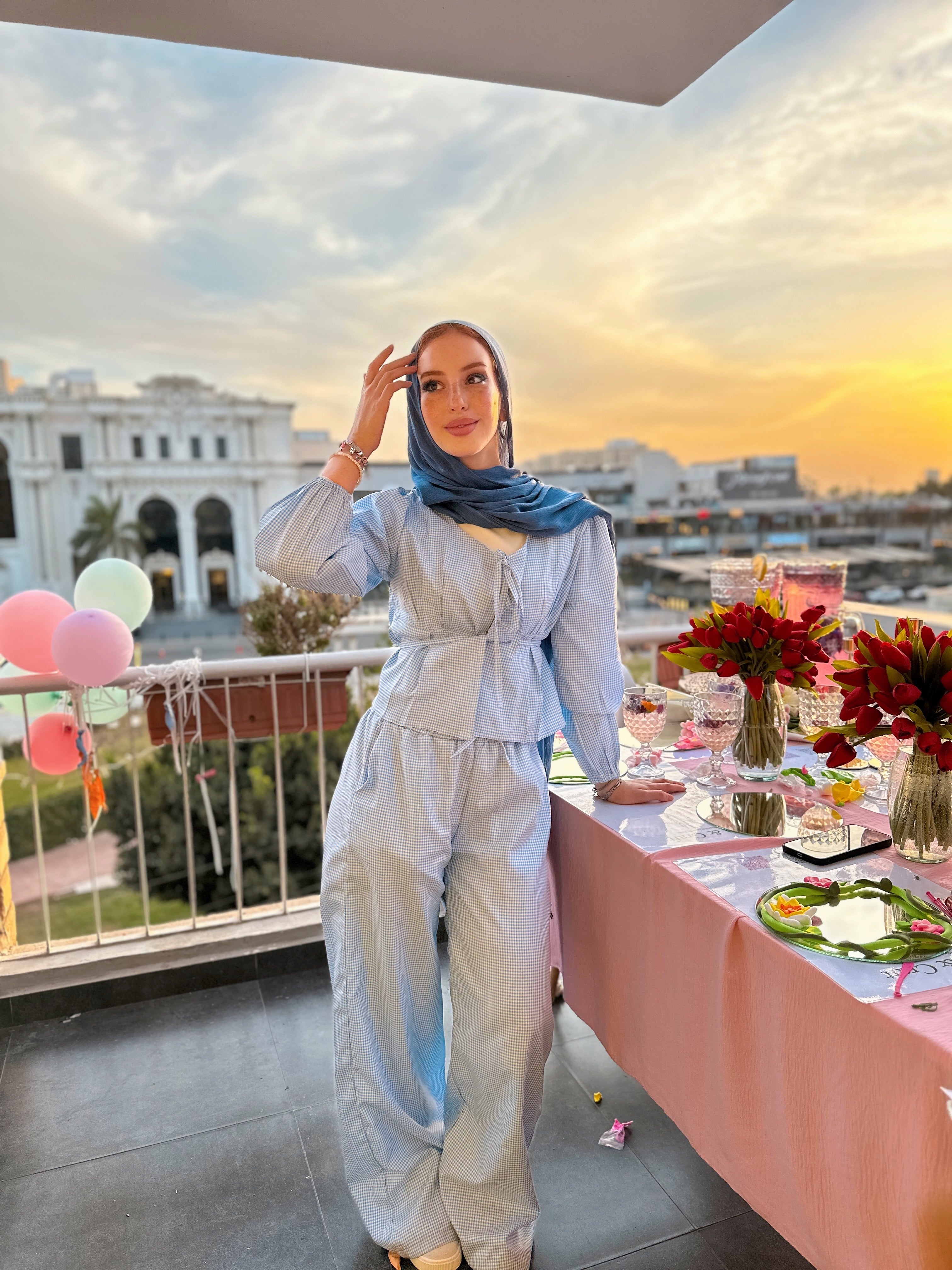 The Gingham Love Set Pants Baby Blue