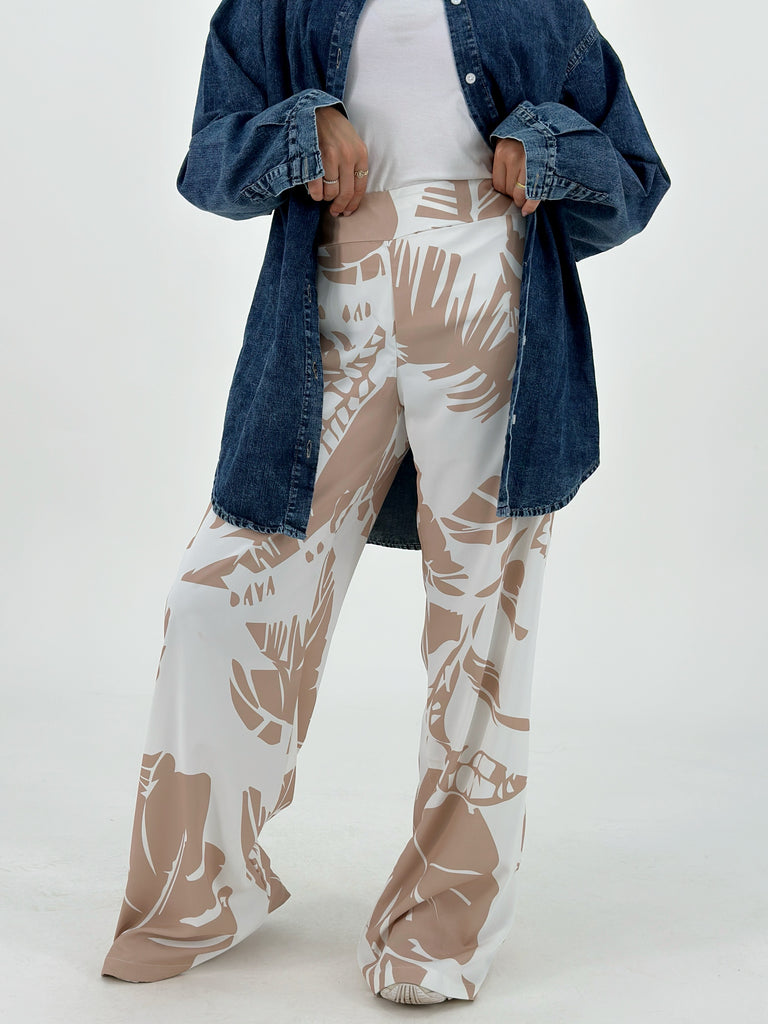 Beige Cream leaves Set Pants