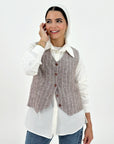 Strip Linen Vest Mocha