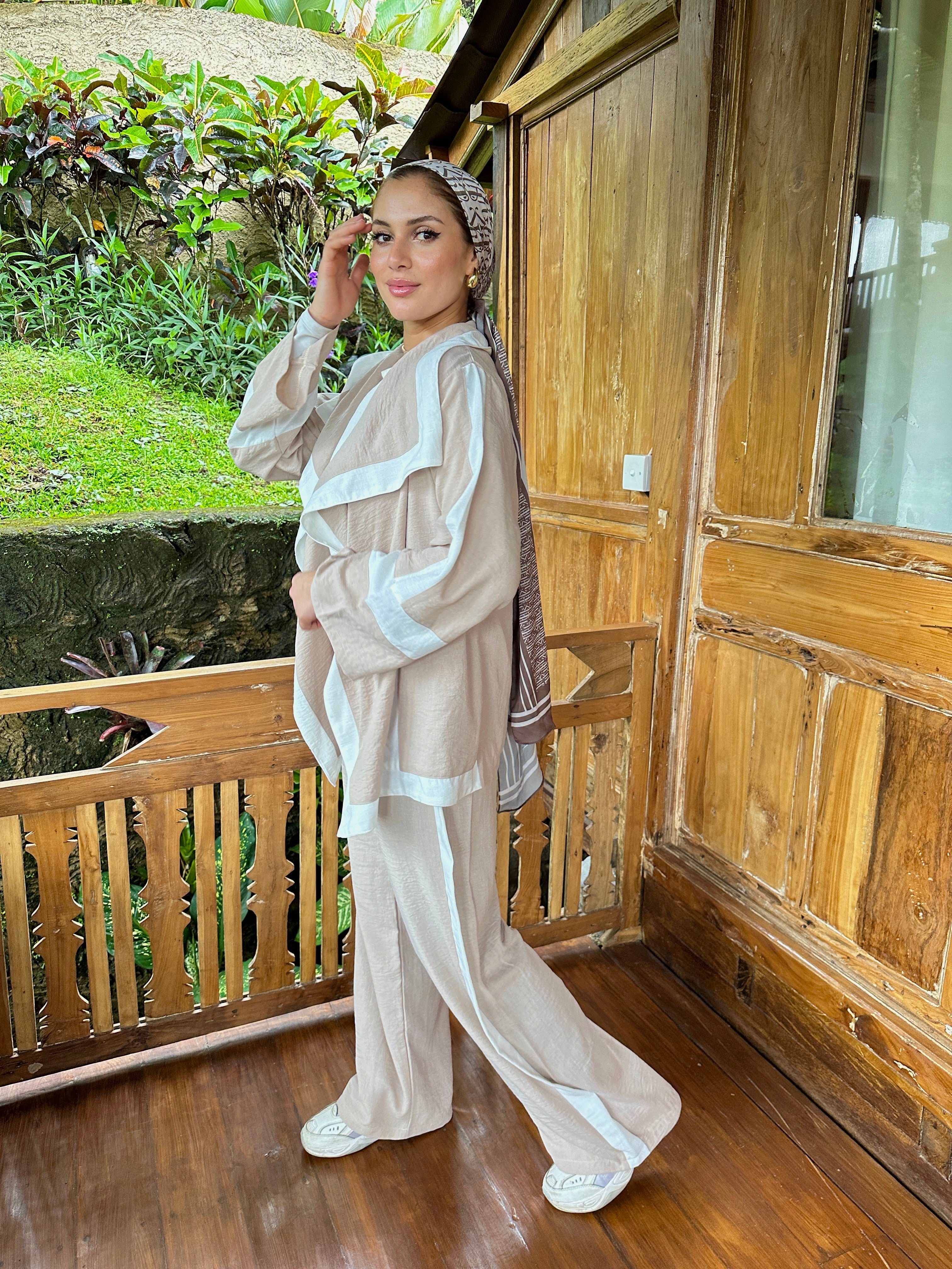 Casual Trims Pants Sand X Cream