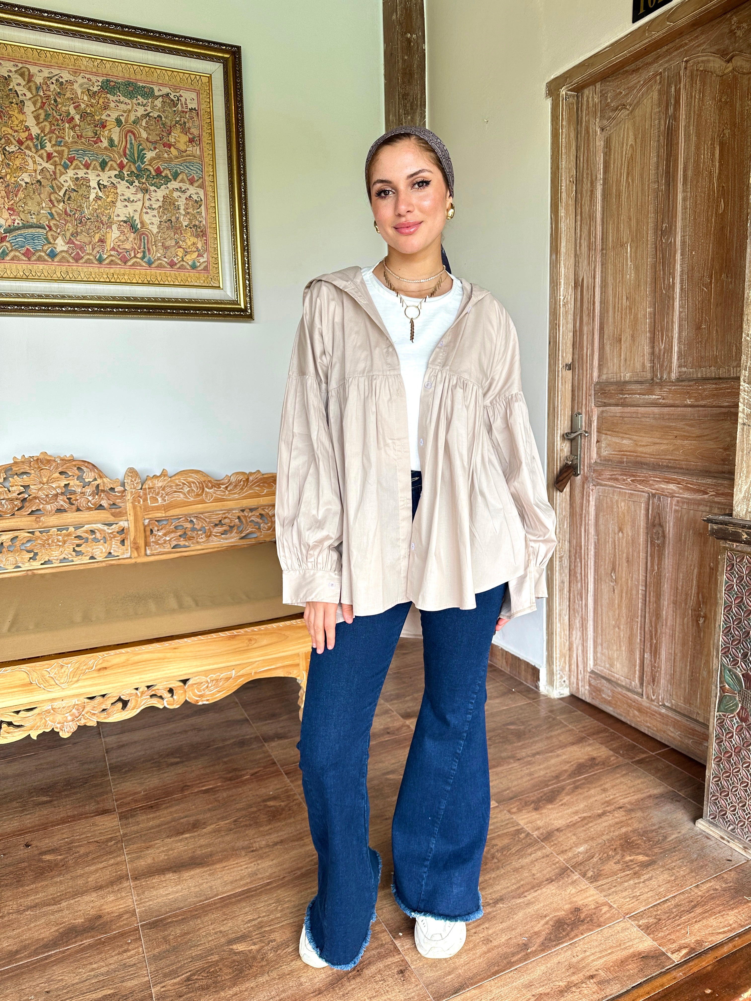 Hooded Shirt Beige
