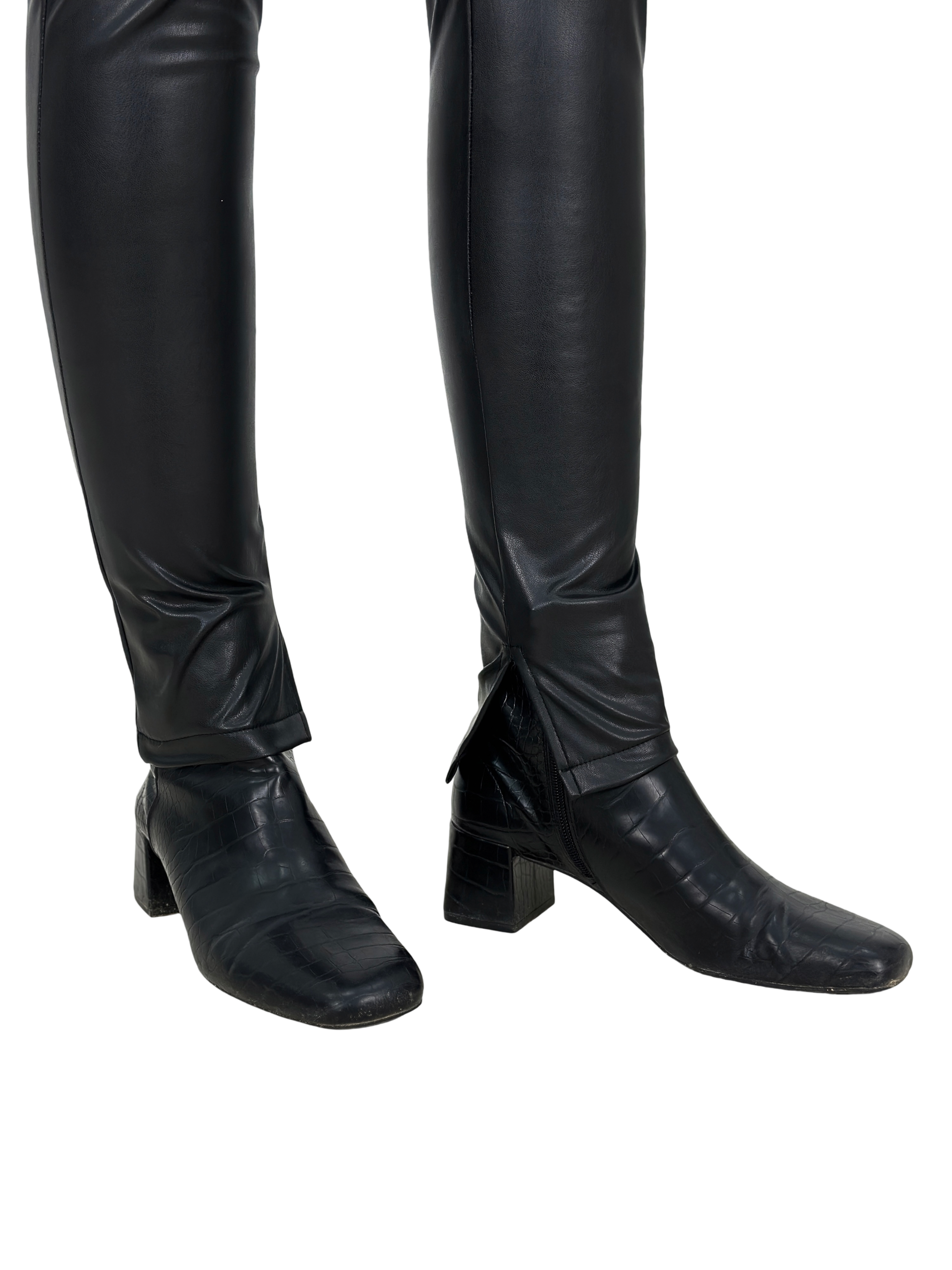 Fitted Side Split Leather Pants