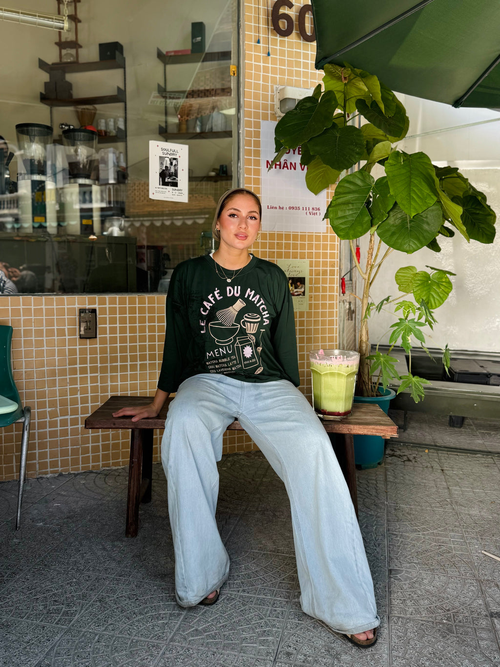 Le Cafe du Matcha Embroidered T-Shirt
