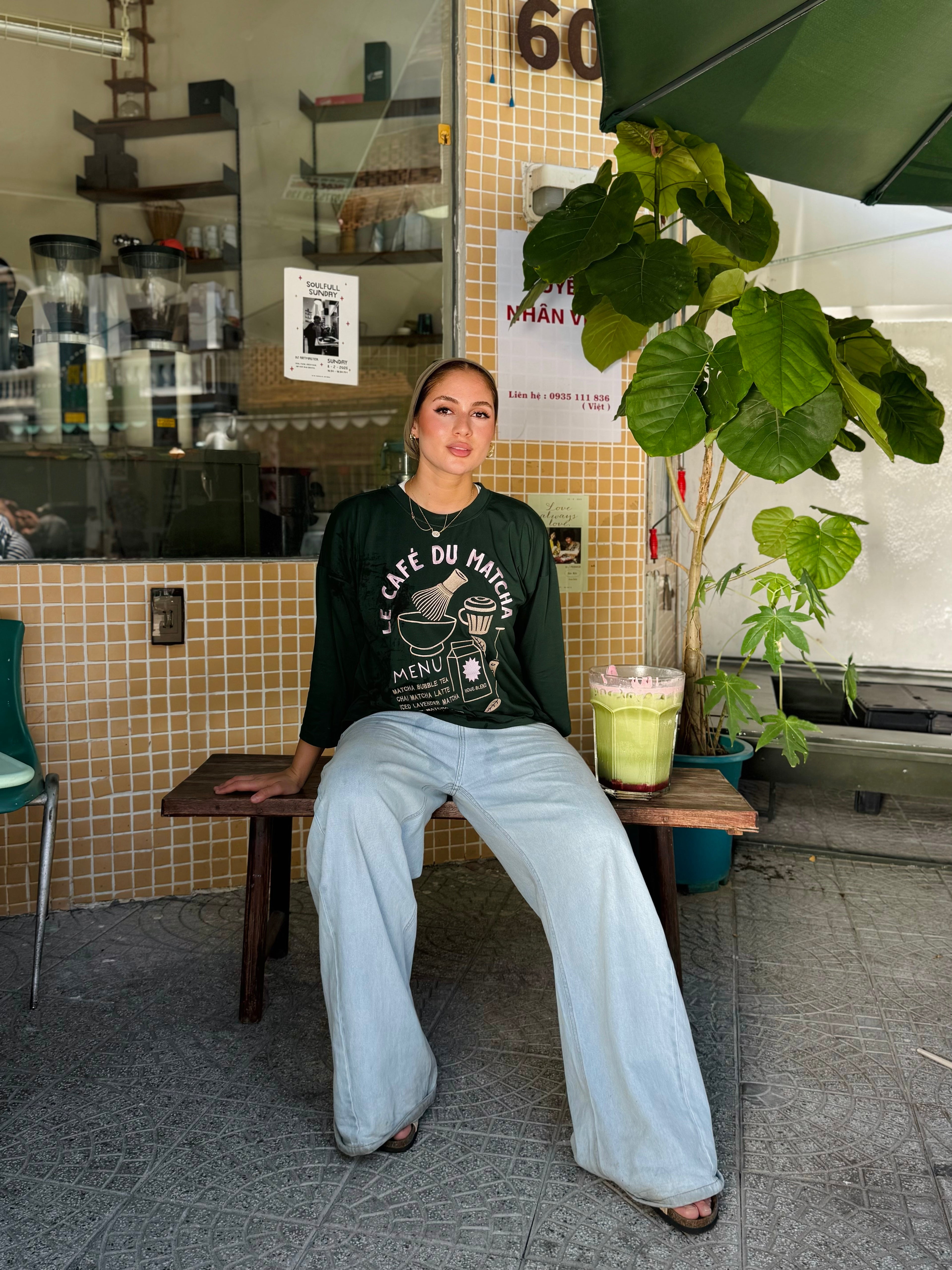 Le Cafe du Matcha Embroidered T-Shirt