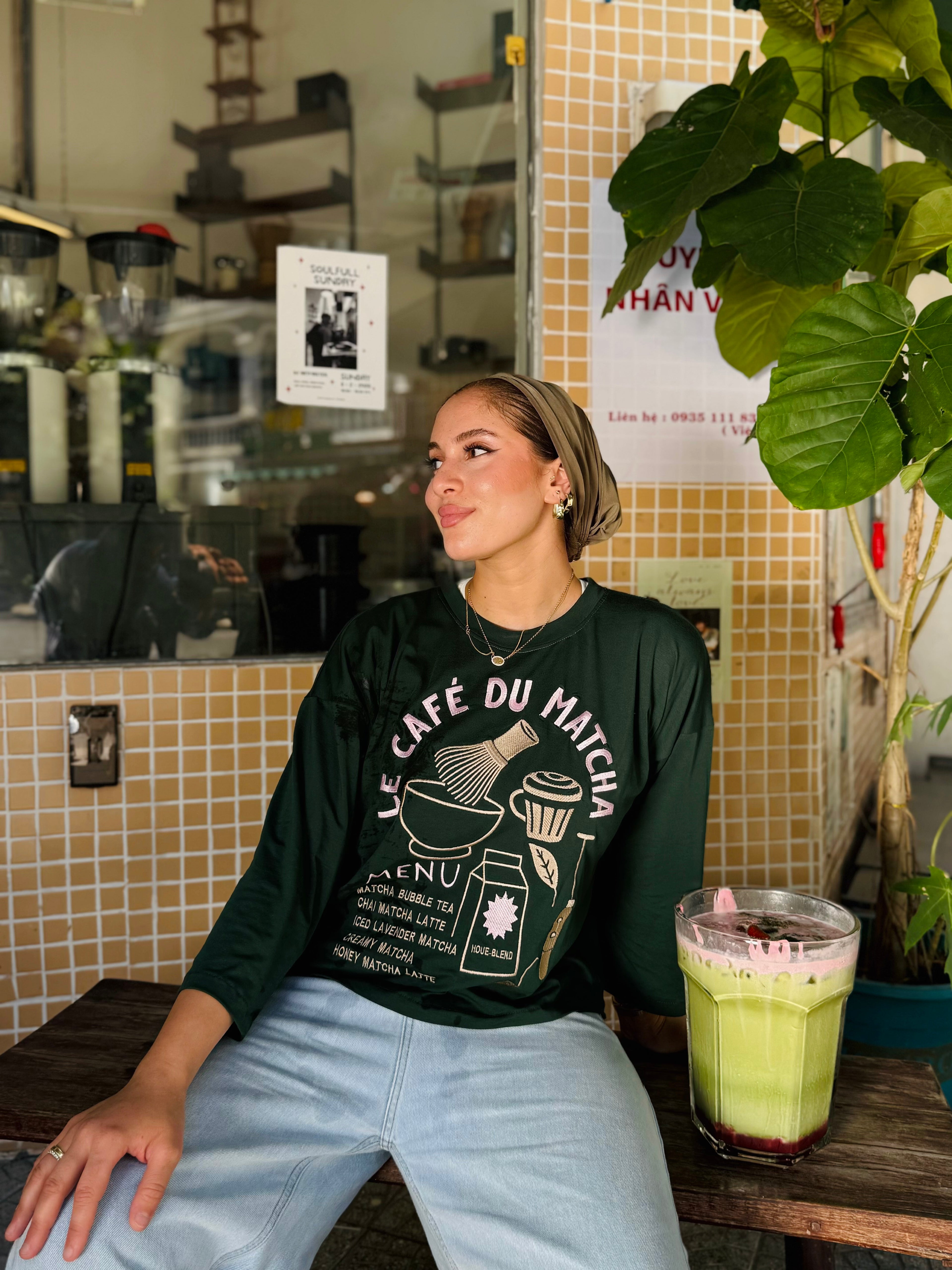 Le Cafe du Matcha Embroidered T-Shirt