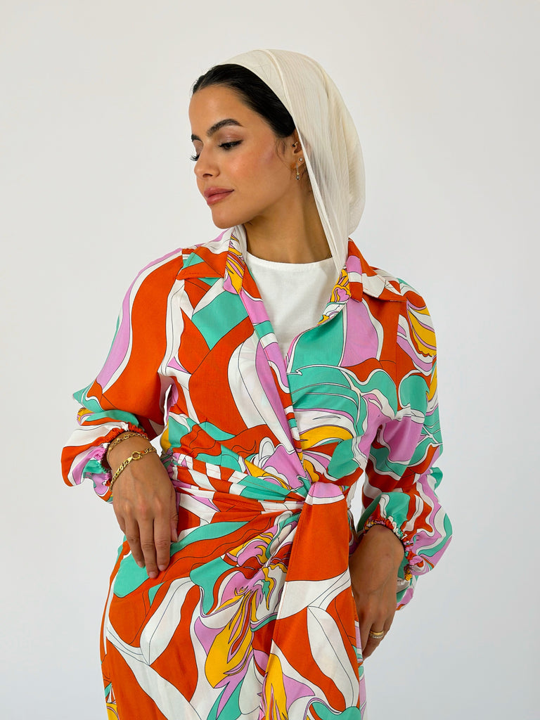 The Art Sky Dress Orange Swirl