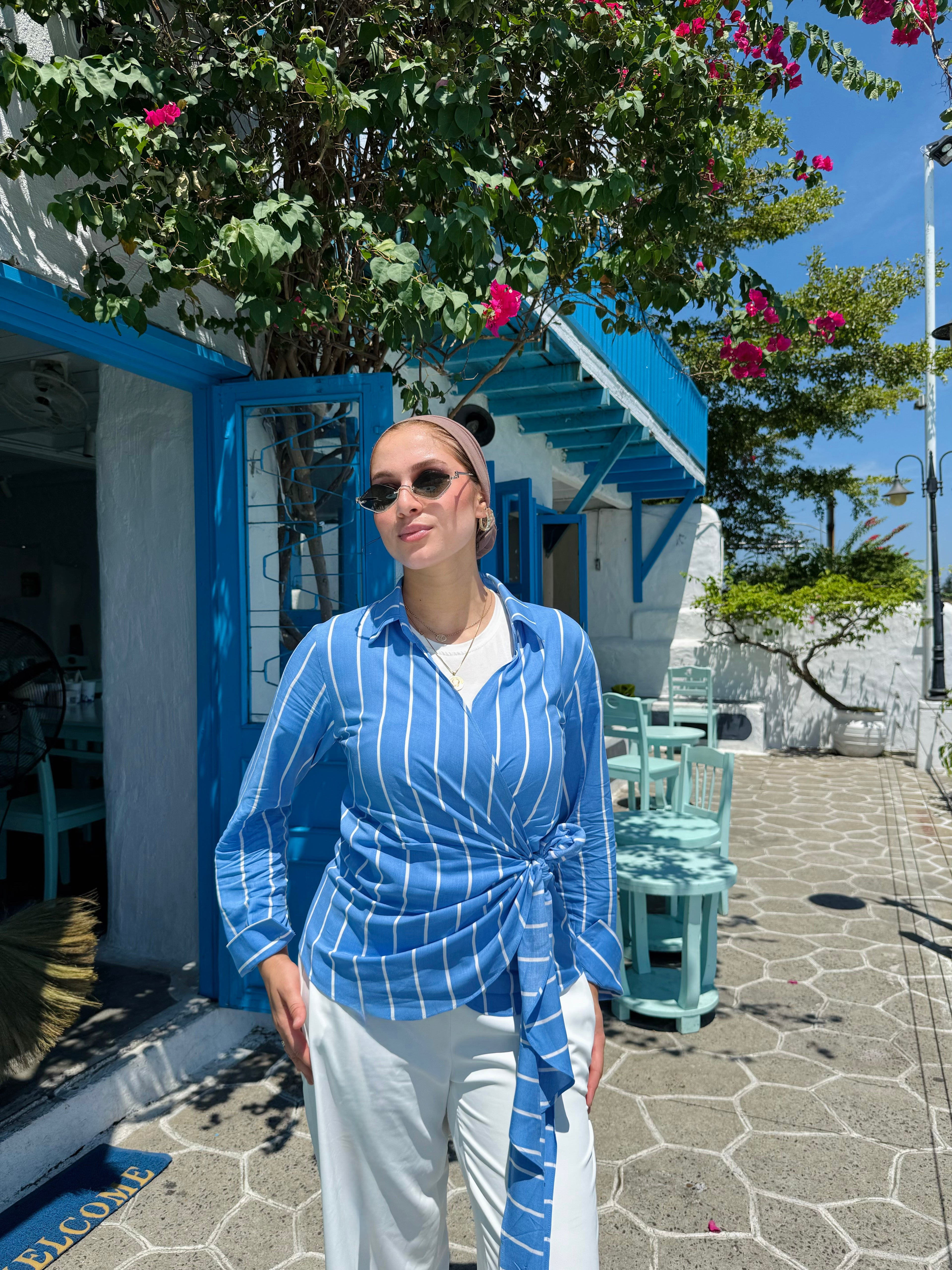 Wrap it Cotton Stripes Blouse
