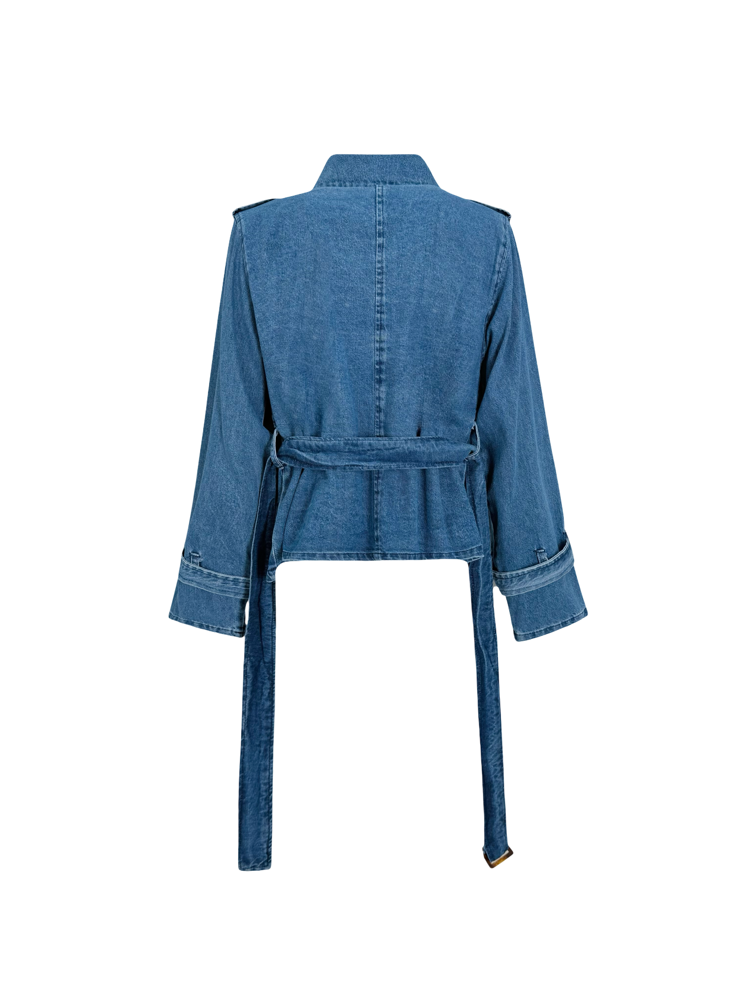 Cropped Denim Trench Coat