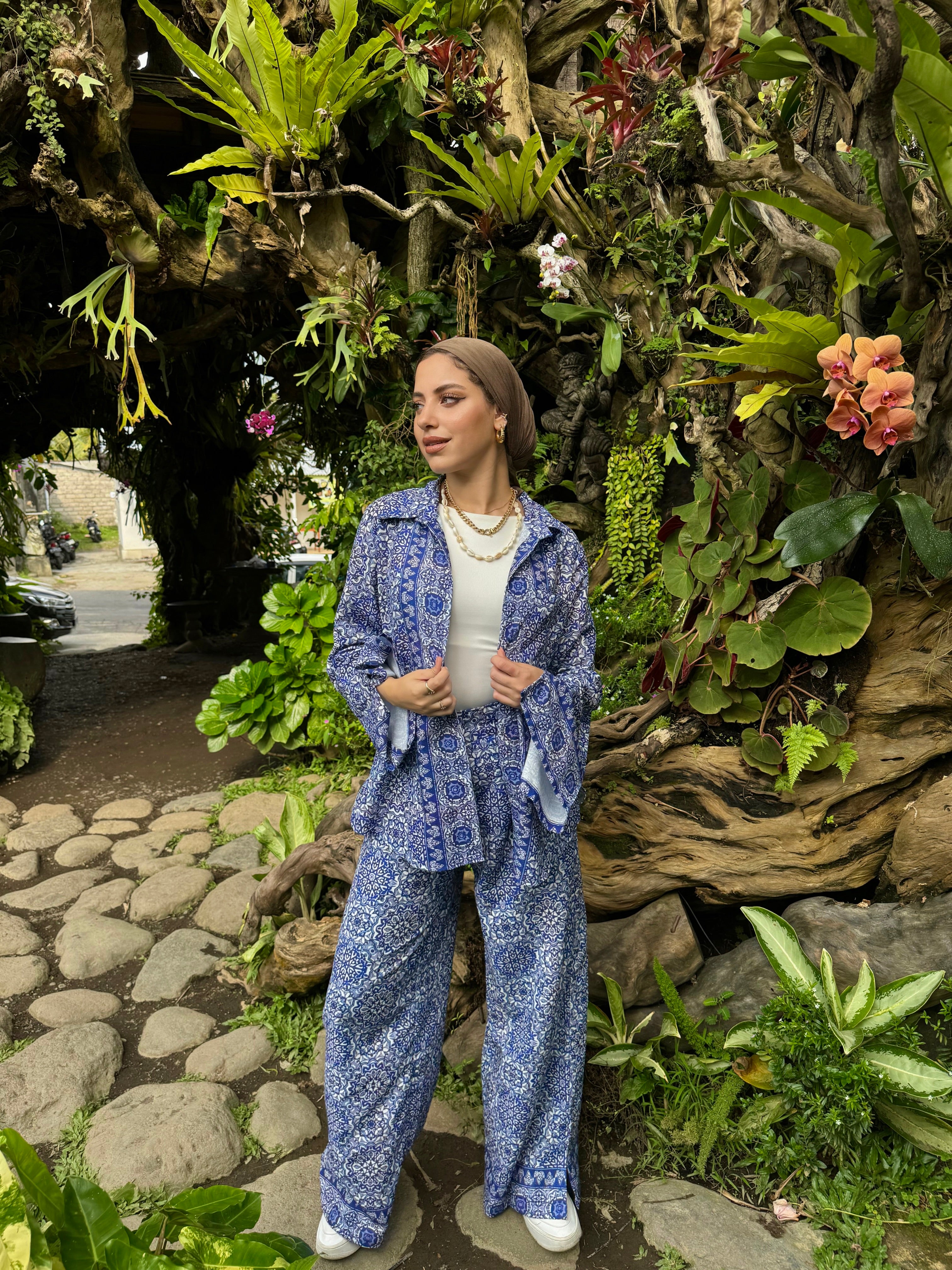 Linen Blue Boho Set Pants