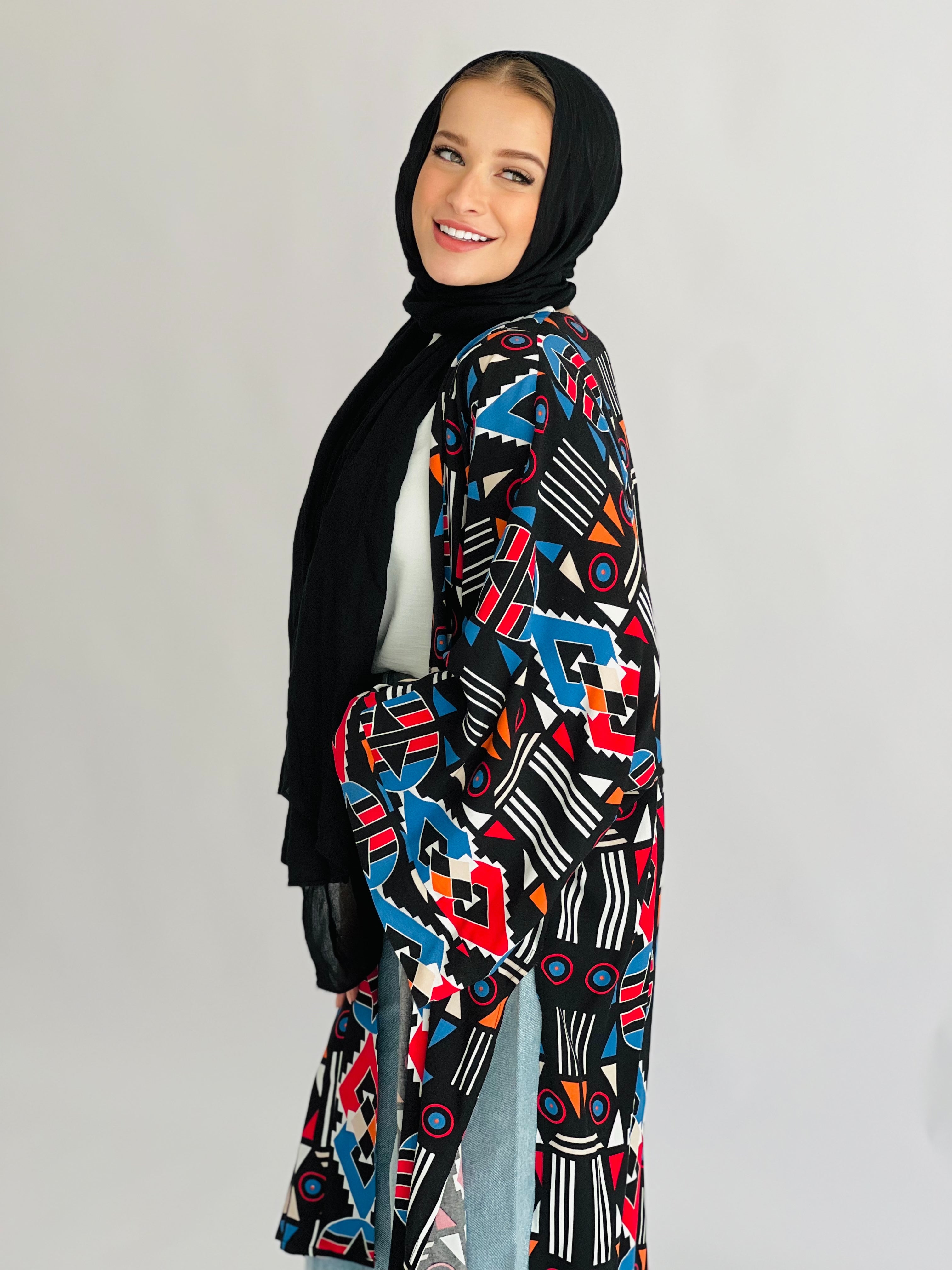 Effortless Colorful Kimono Black