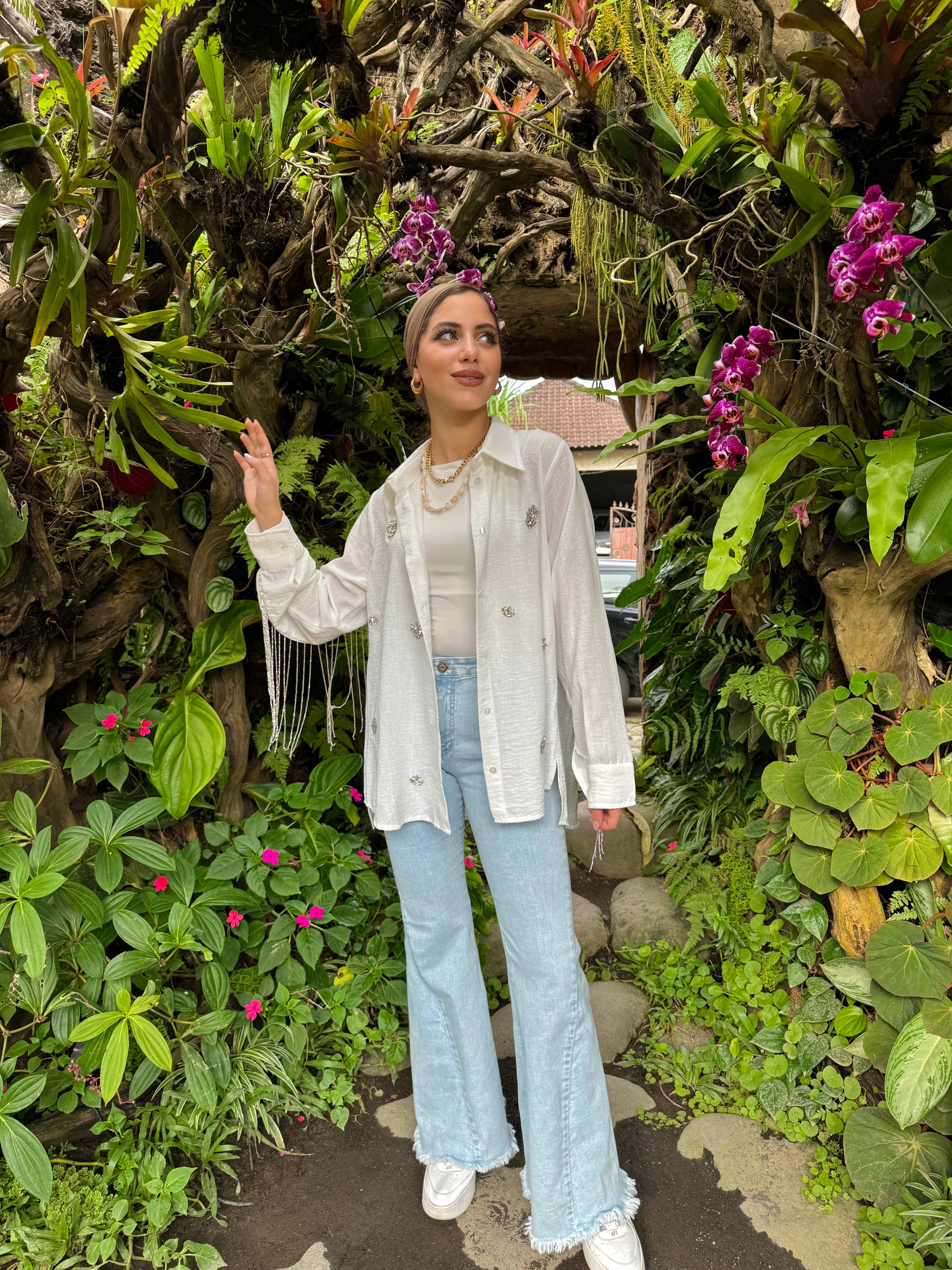 All Sparkling Fringe Linen Shirt Cream